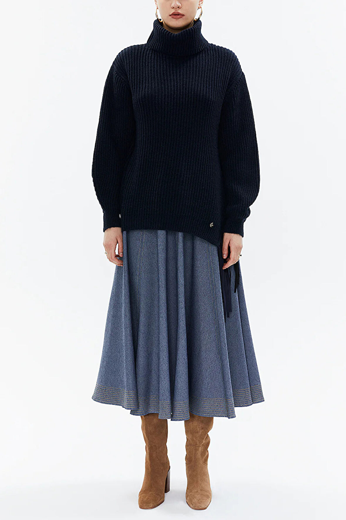 Lacivert Balıkçı yaka püskül detaylı triko kazak 19816 | 40