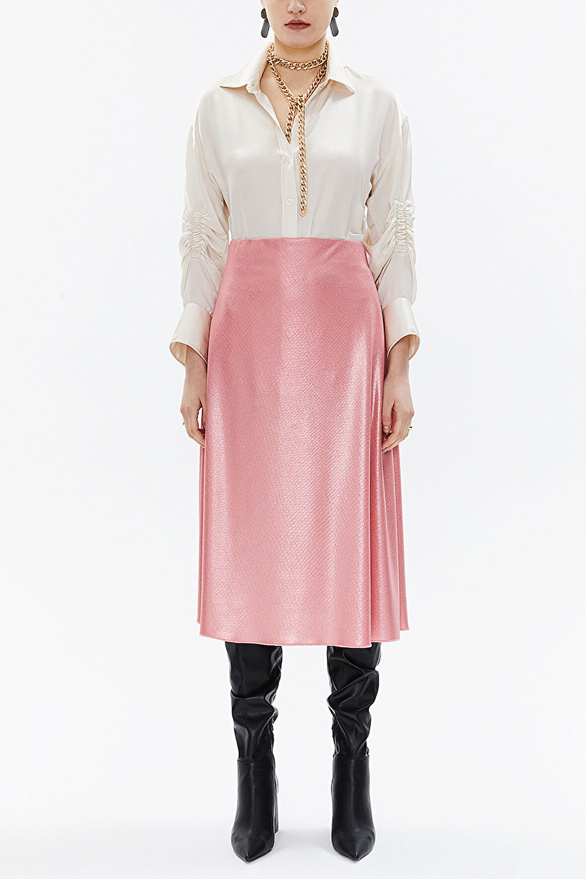 Pembe Beli lastikli midi etek 81150 | 40