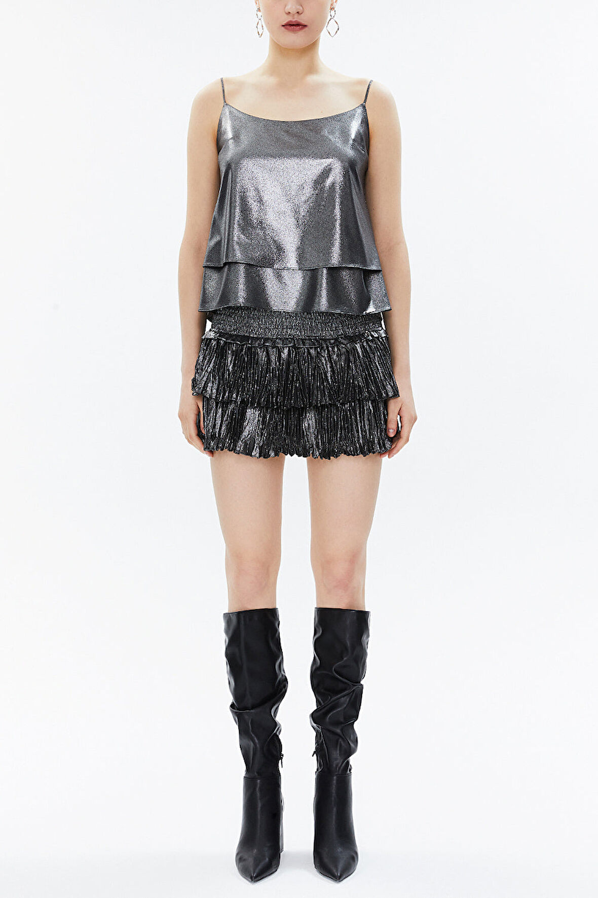 Gümüş İp askılı godeli bluz 19820 | 44