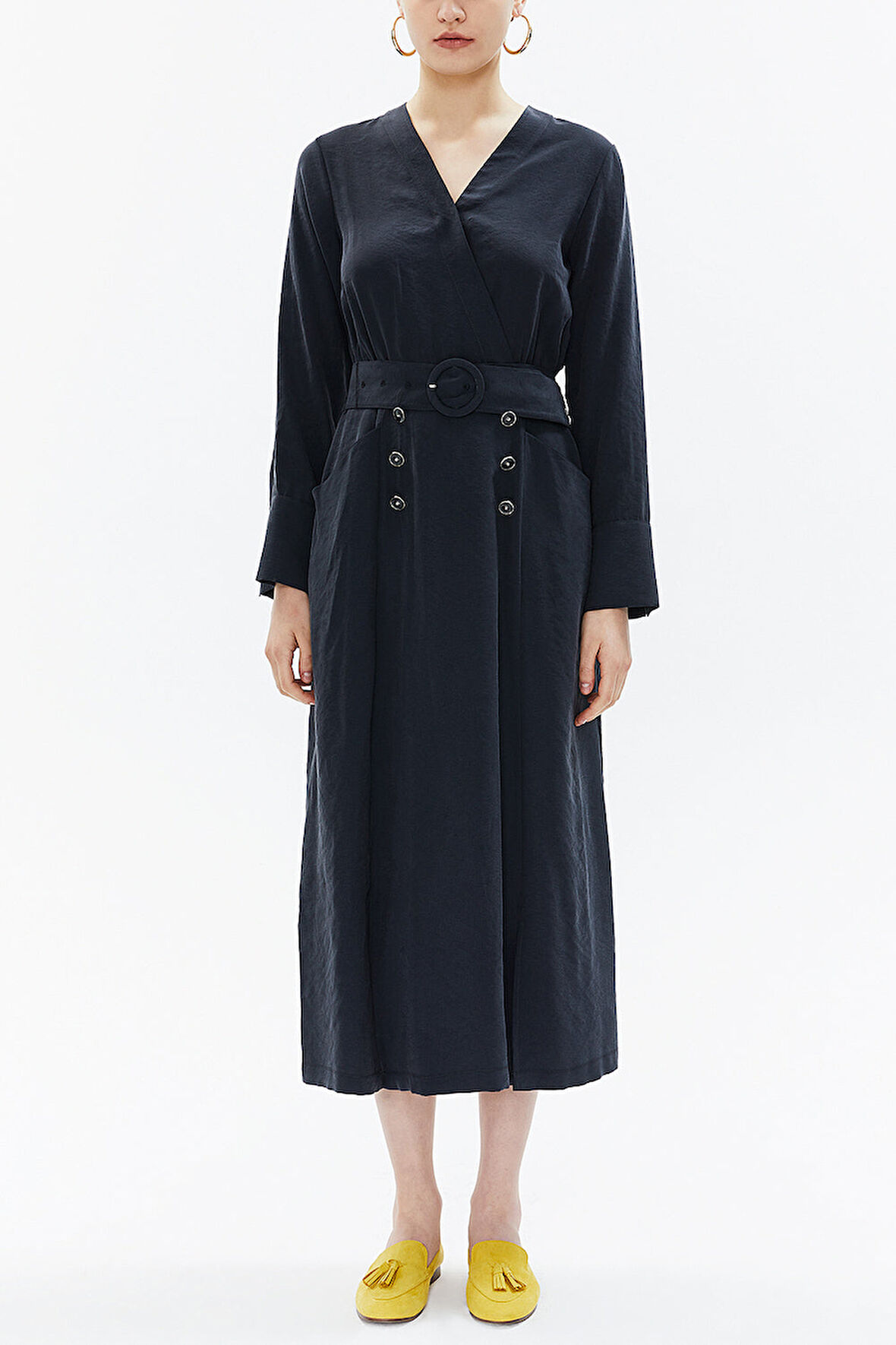 Füme Anvelop kapama  kemerli midi elbise 93322 | 44