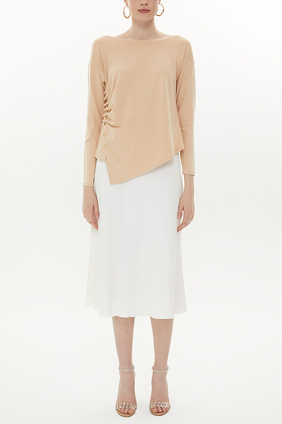 Devetüyü Asimetrik çıtçıt detaylı bluz 19818 | 40