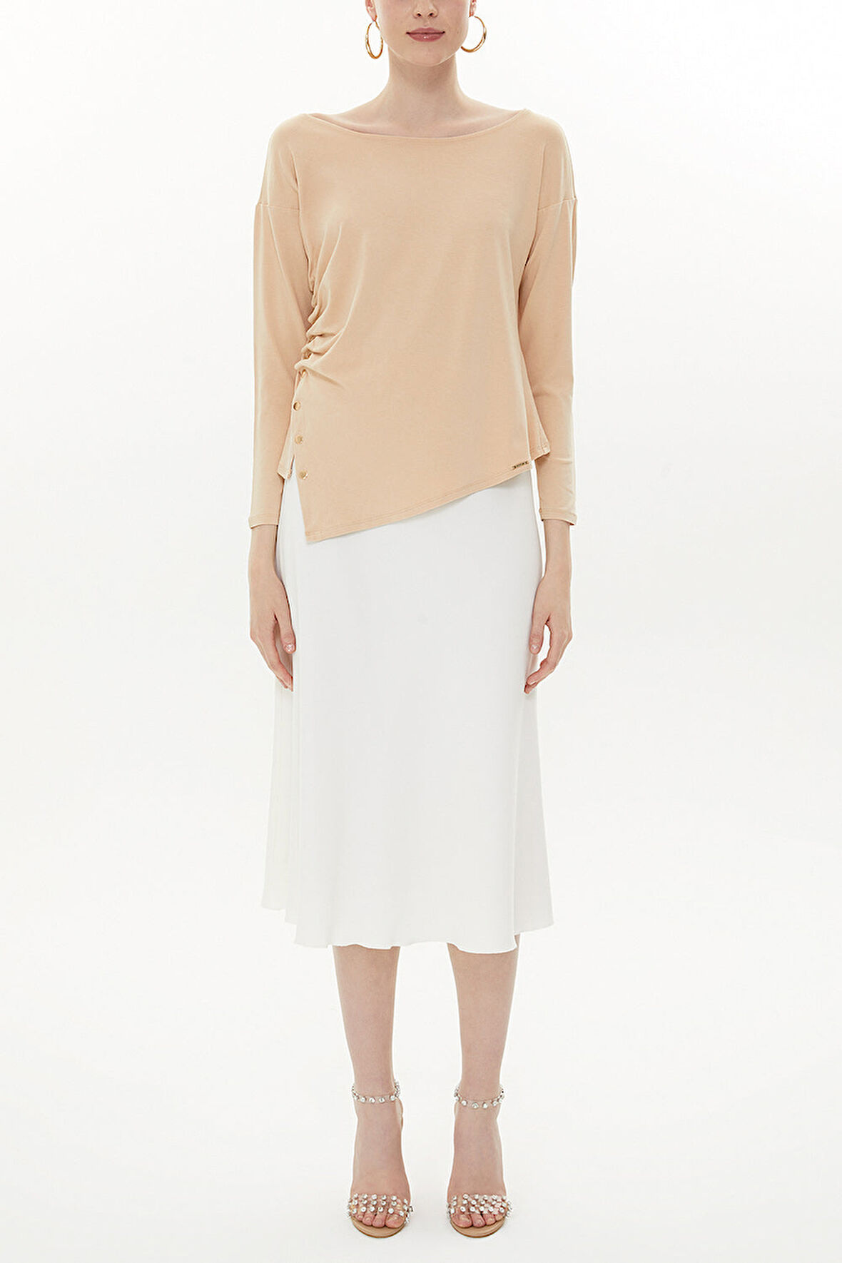 Bej Asimetrik çıtçıt detaylı bluz 19818 | 42