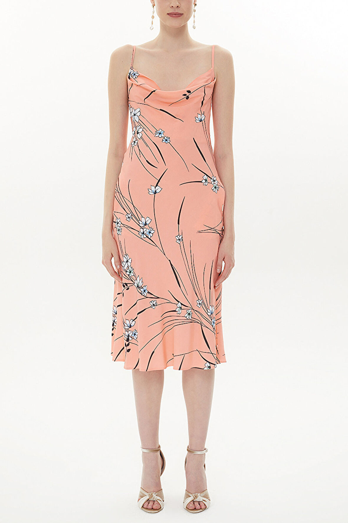 Pembe Yakası askılı midi elbise 93354 | 46