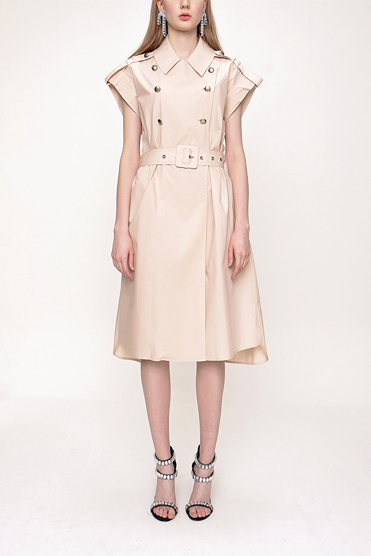 Bej Poplin gömlek elbise 93528 | 38