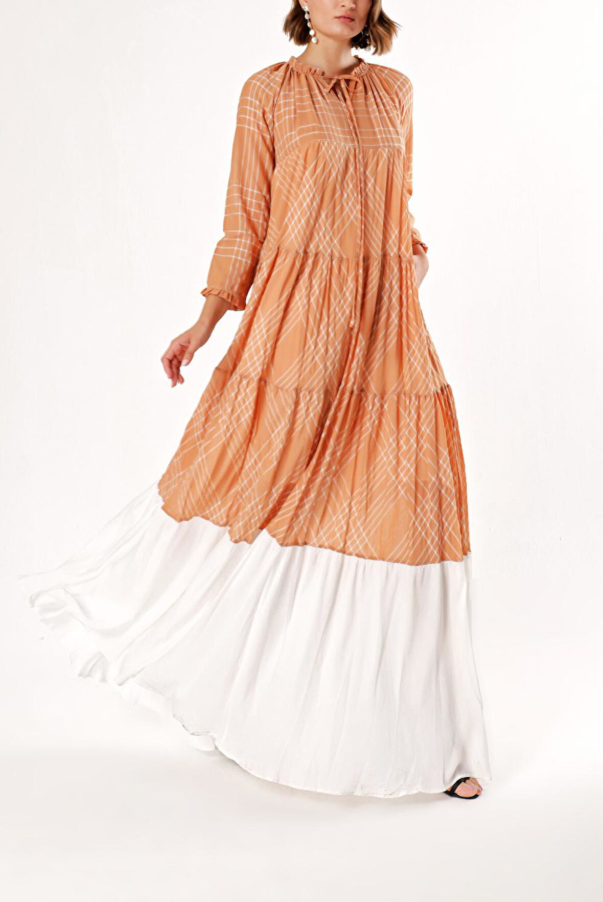 Kahve Büzgülü bol kesim elbise 93454 | 48