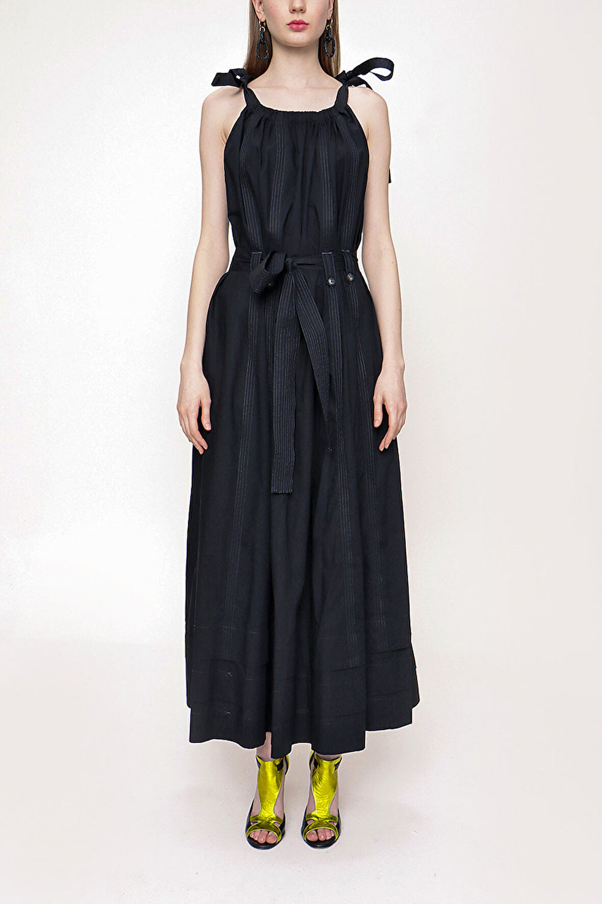 Siyah Kolsuz  bol kesim poplin elbise 93542 | 40