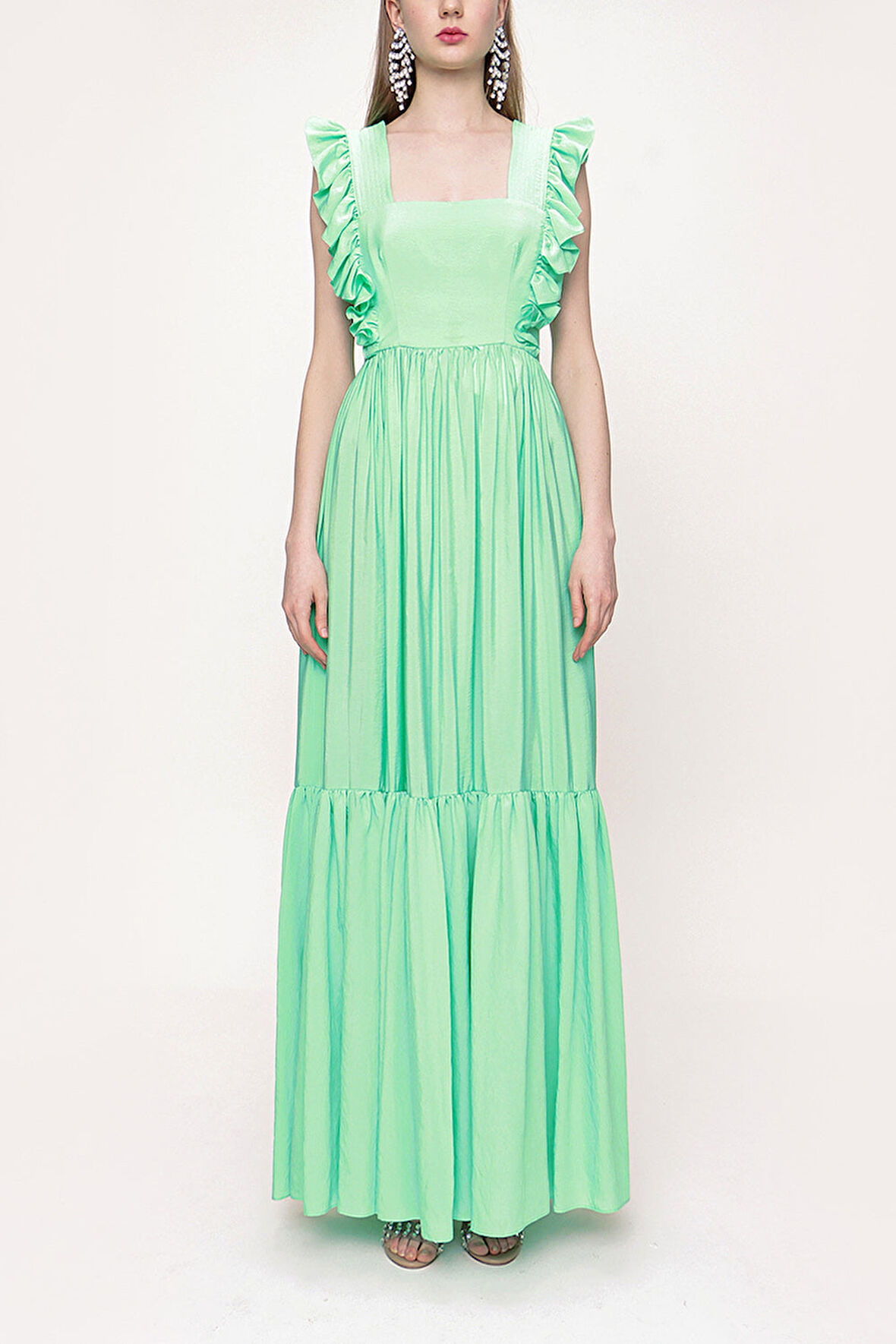 Yeşil Kolsuz volanlı elbise 93562 | 40