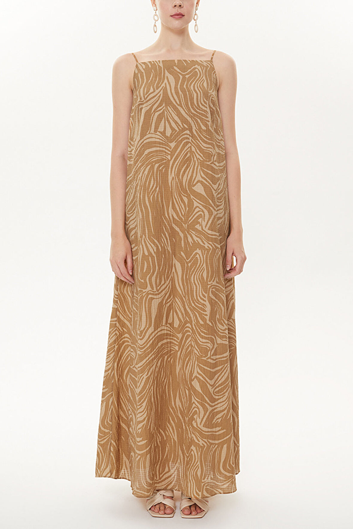 Kahve Sırt dekolteli askılı elbise 93475 | 44