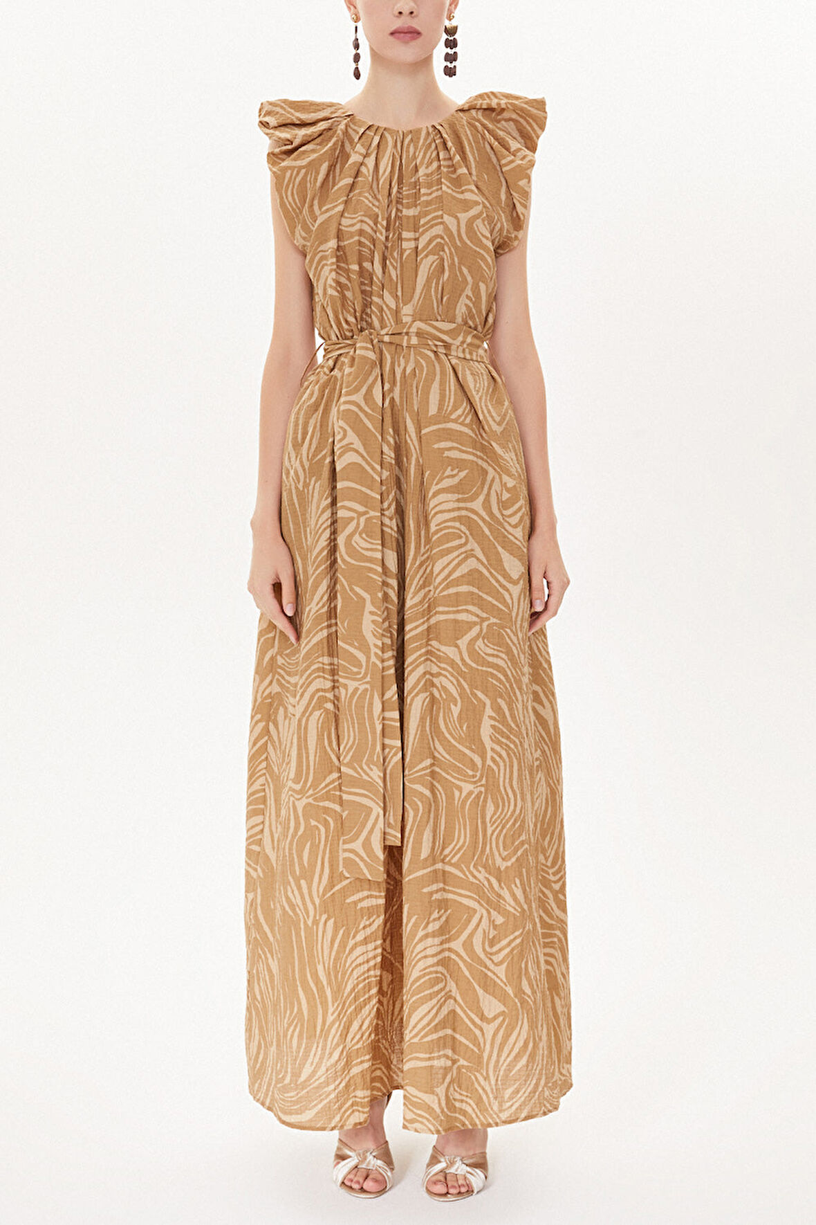 Kahve Omuzları büzgülü salaş elbise 93468 | 42