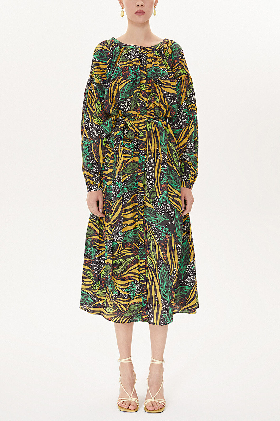 Desenli Büzgülü midi elbise  93401 | 44