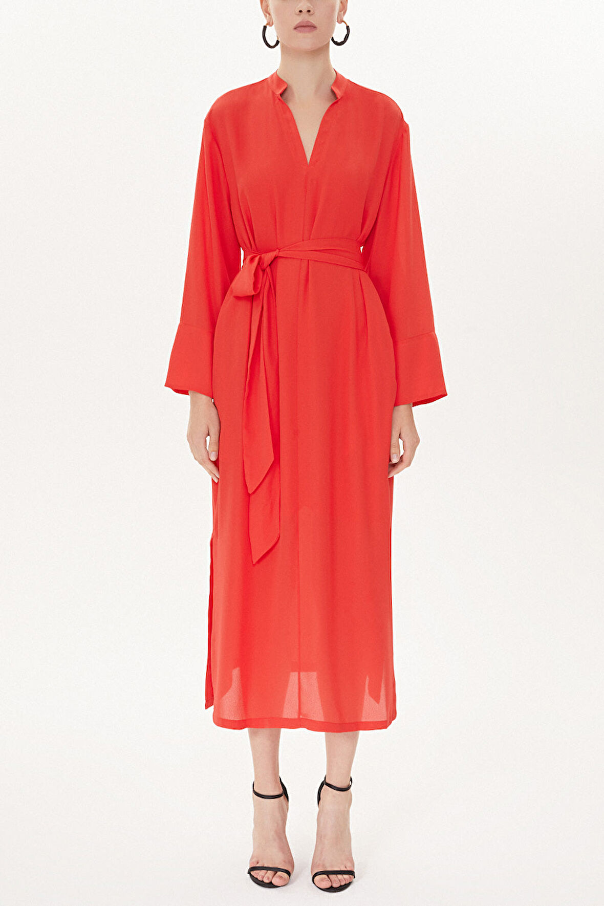 Kırmızı Hakim yaka bol kesim elbise 93726 | 40