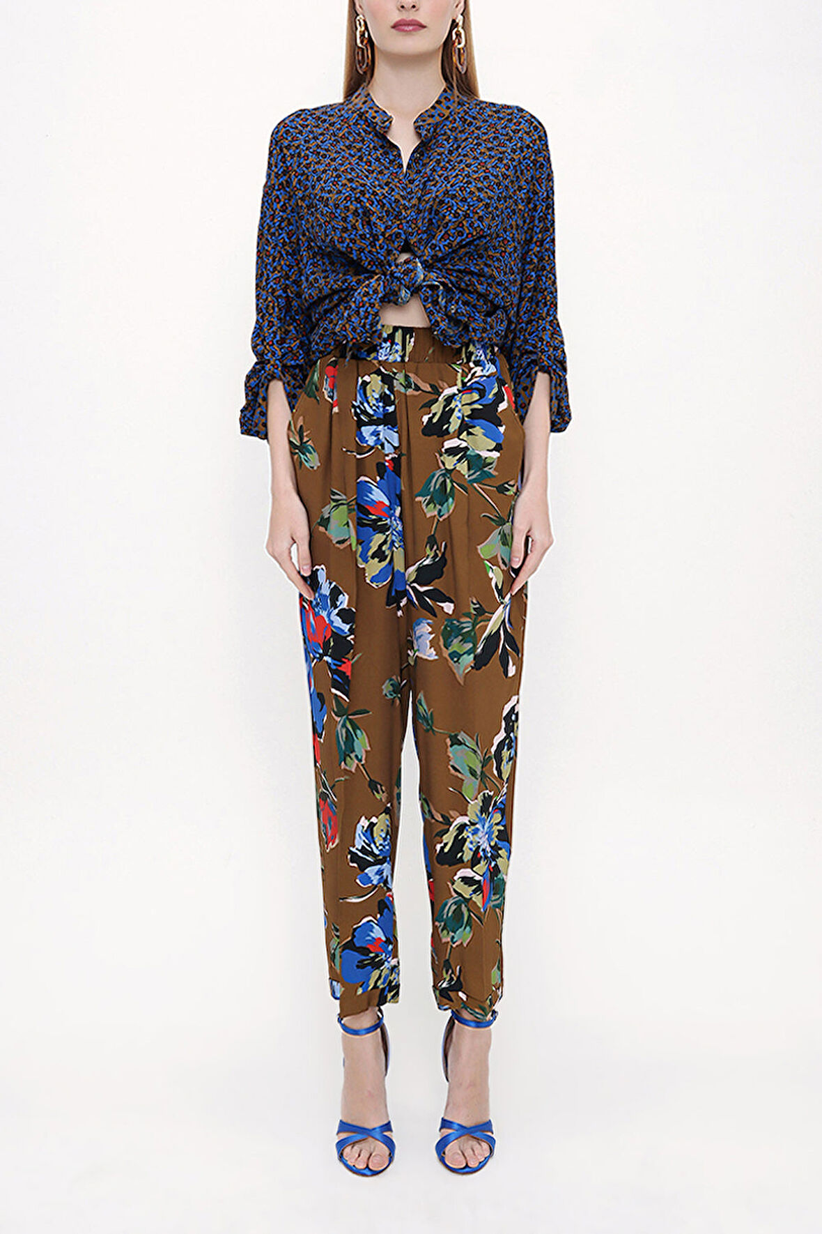 Desenli Beli lastikli bol kesim pantolon 41608 | 38