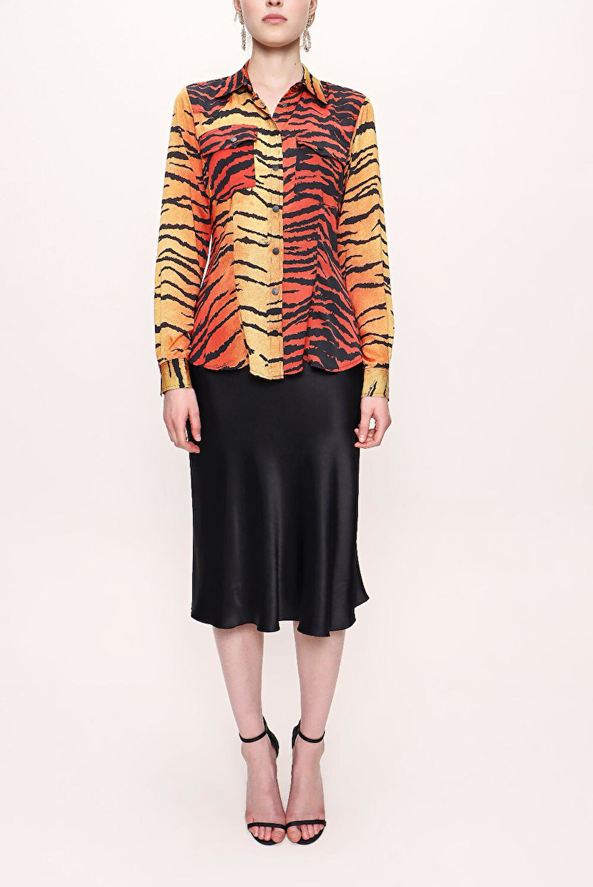 Kırmızı Siyah Çıt çıtlı bele oturan gömlek 10759 | 42