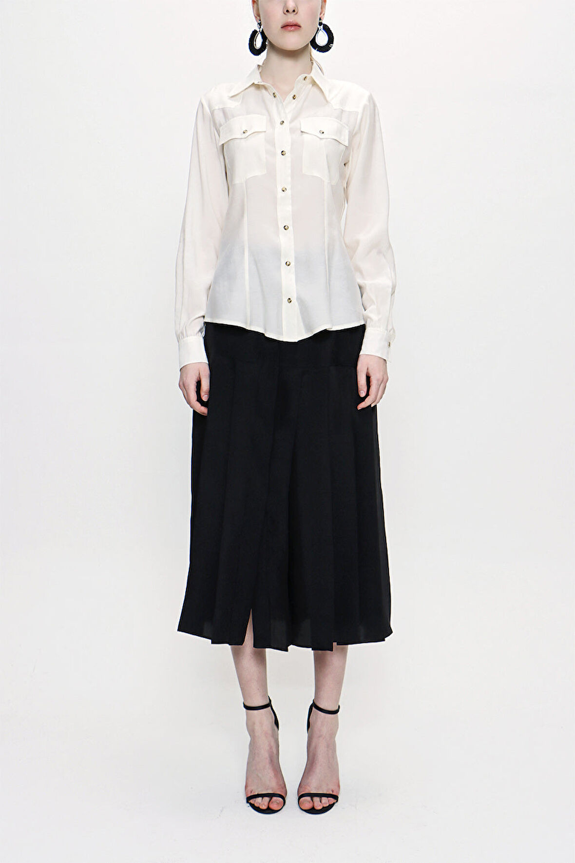 Ekru Çıt çıtlı bele oturan gömlek 10759 | 42