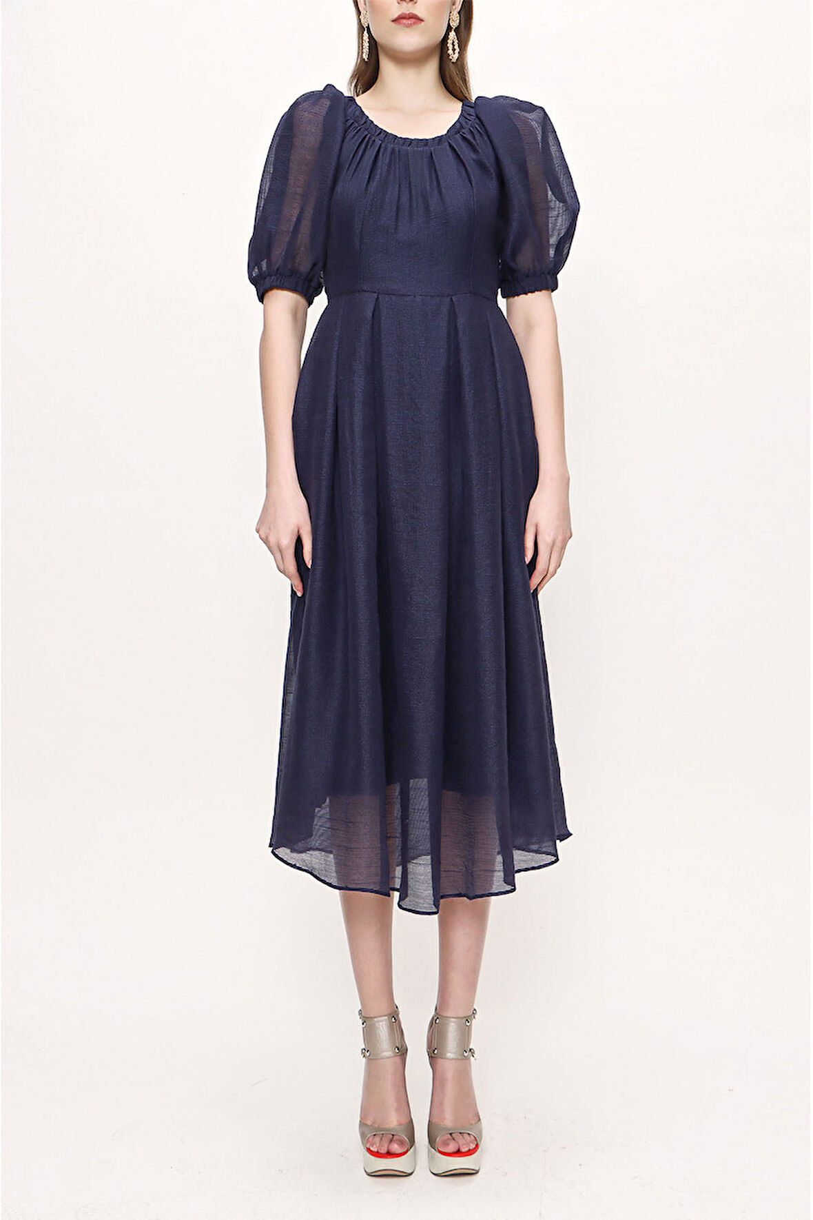 Mavi Balon kol kemerli Elbise 93096 | L