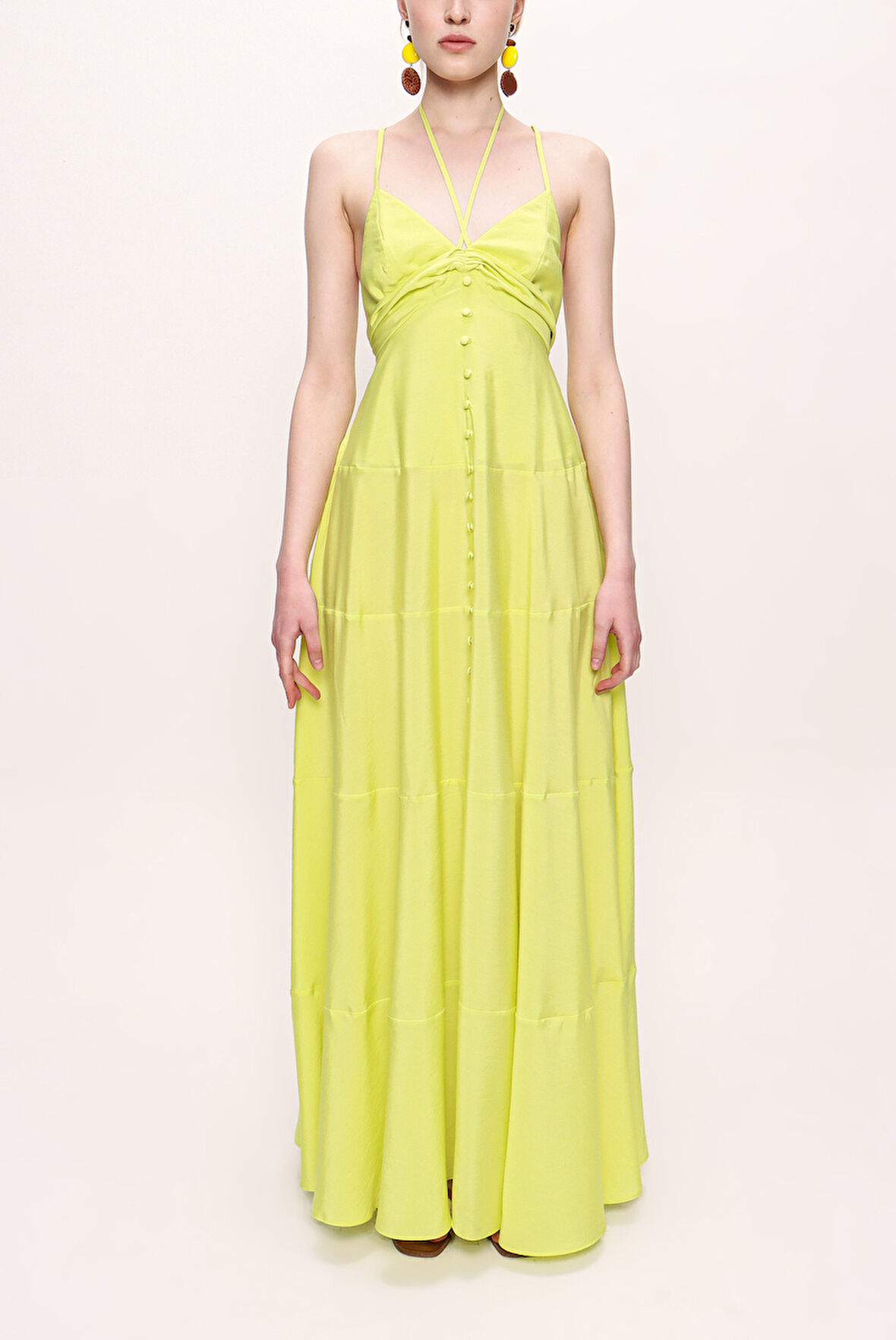 Sarı Askılı V yaka elbise 93563 | M