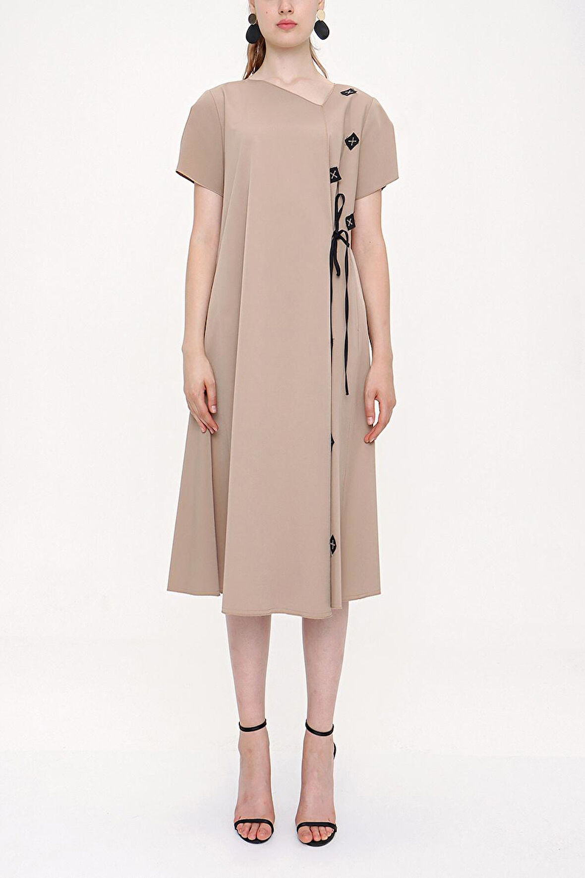 Bej Bağcıklı elbise 93946 | S