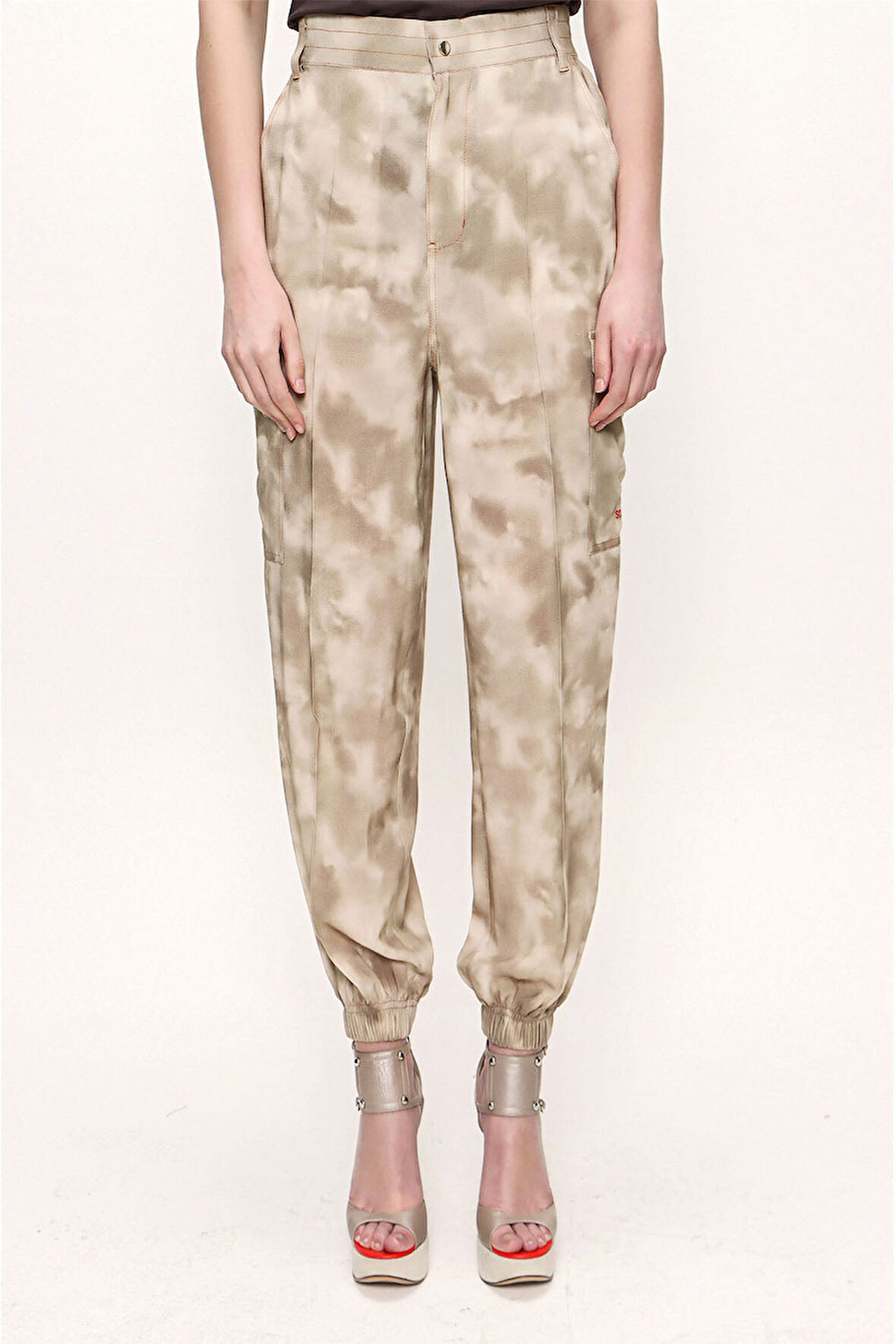 Bej Beli lastikli bol paça pantolon 41614 | M