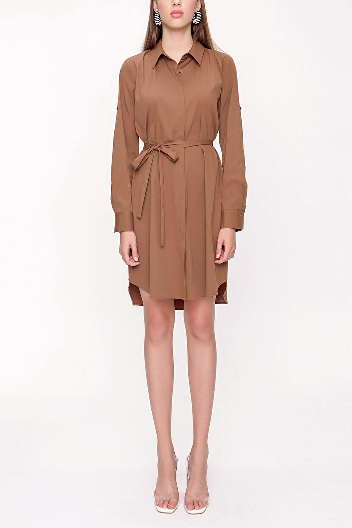 Hardal Kemerli gömlek elbise 94006 | L