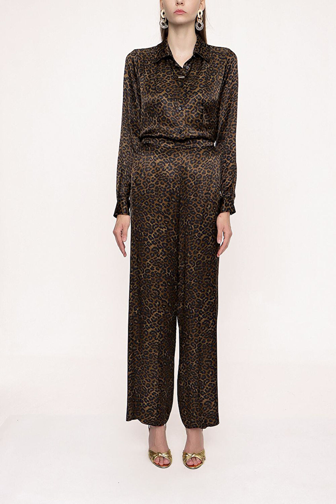 Leopar Beli lastikli bol kesim pantolon 41621 | M