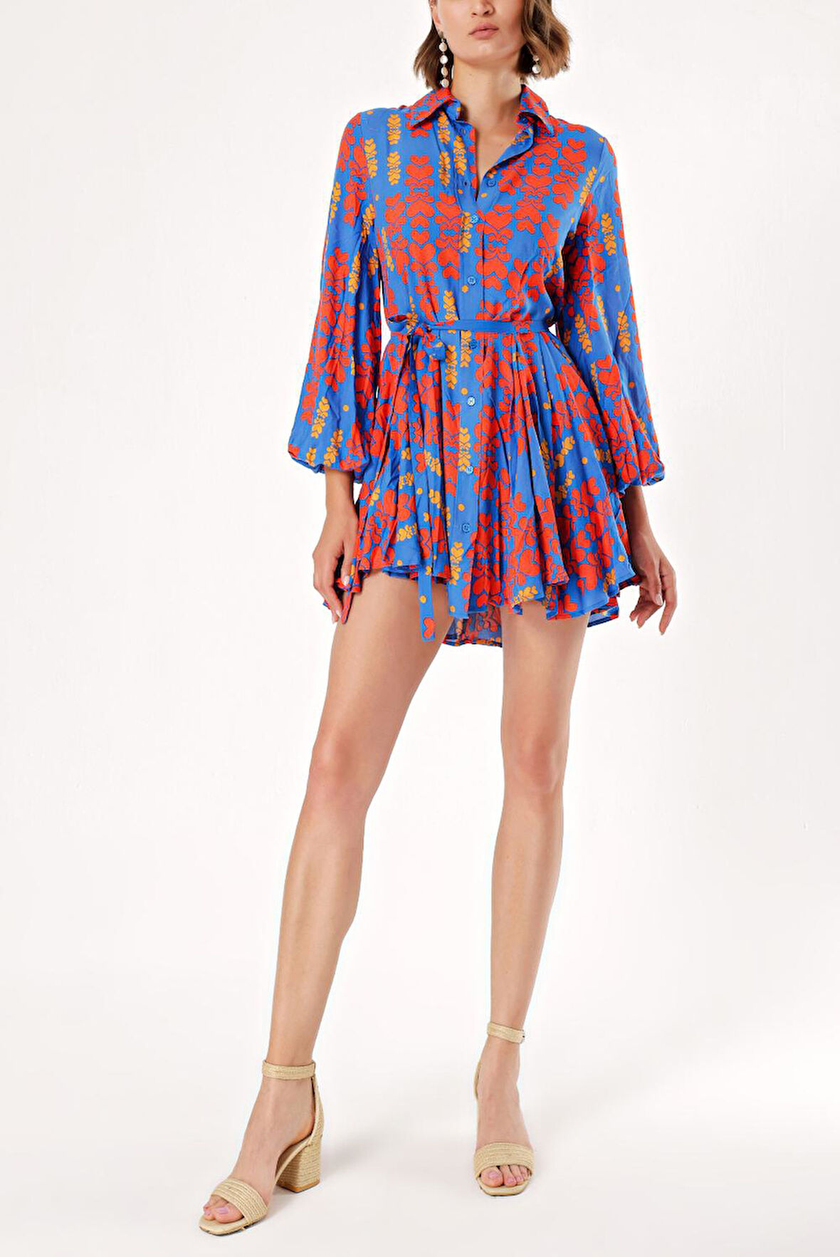 Mavi Eteği valonlu gömlek elbise 94075 | L