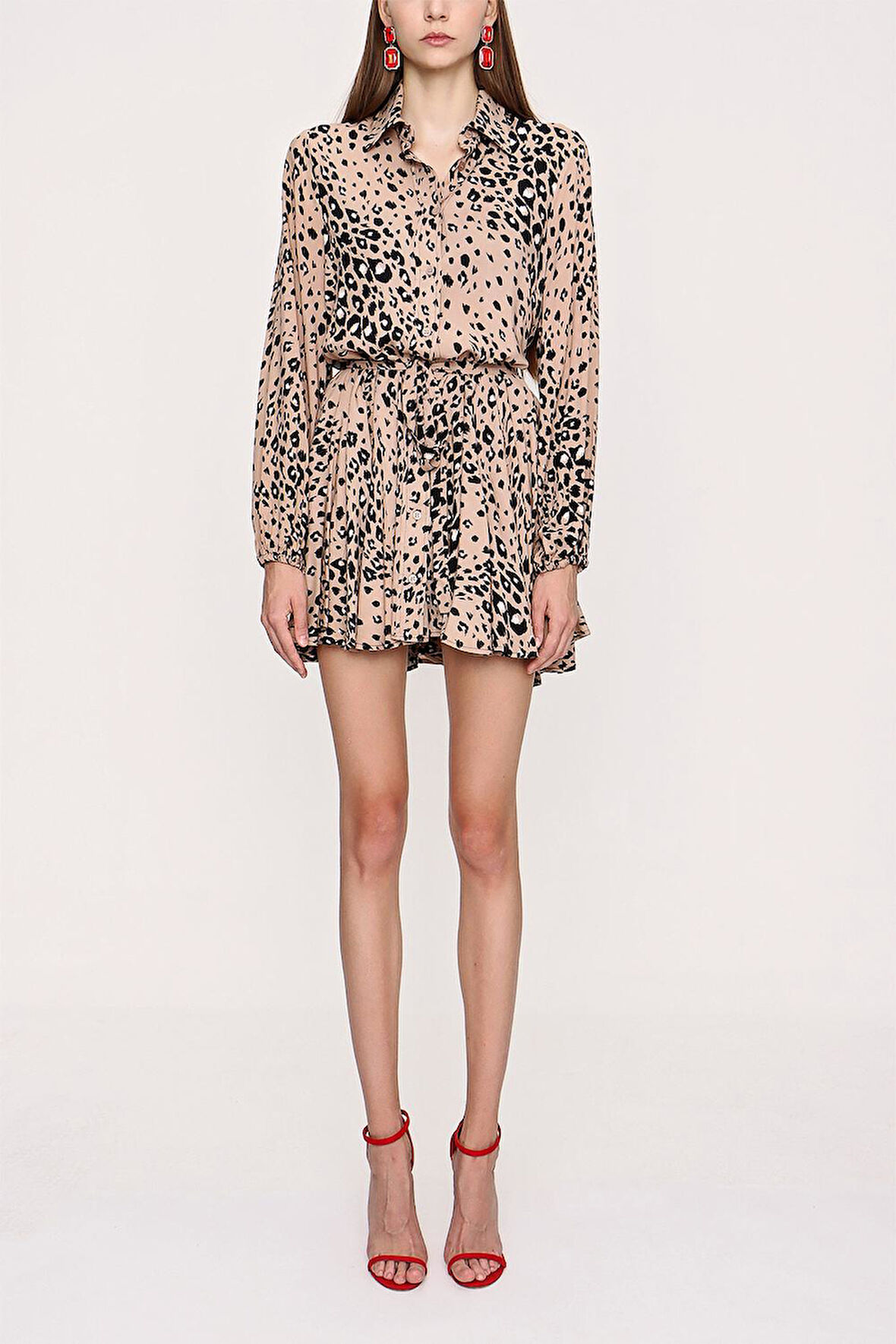 Vizon Eteği valonlu gömlek elbise 94075 | L