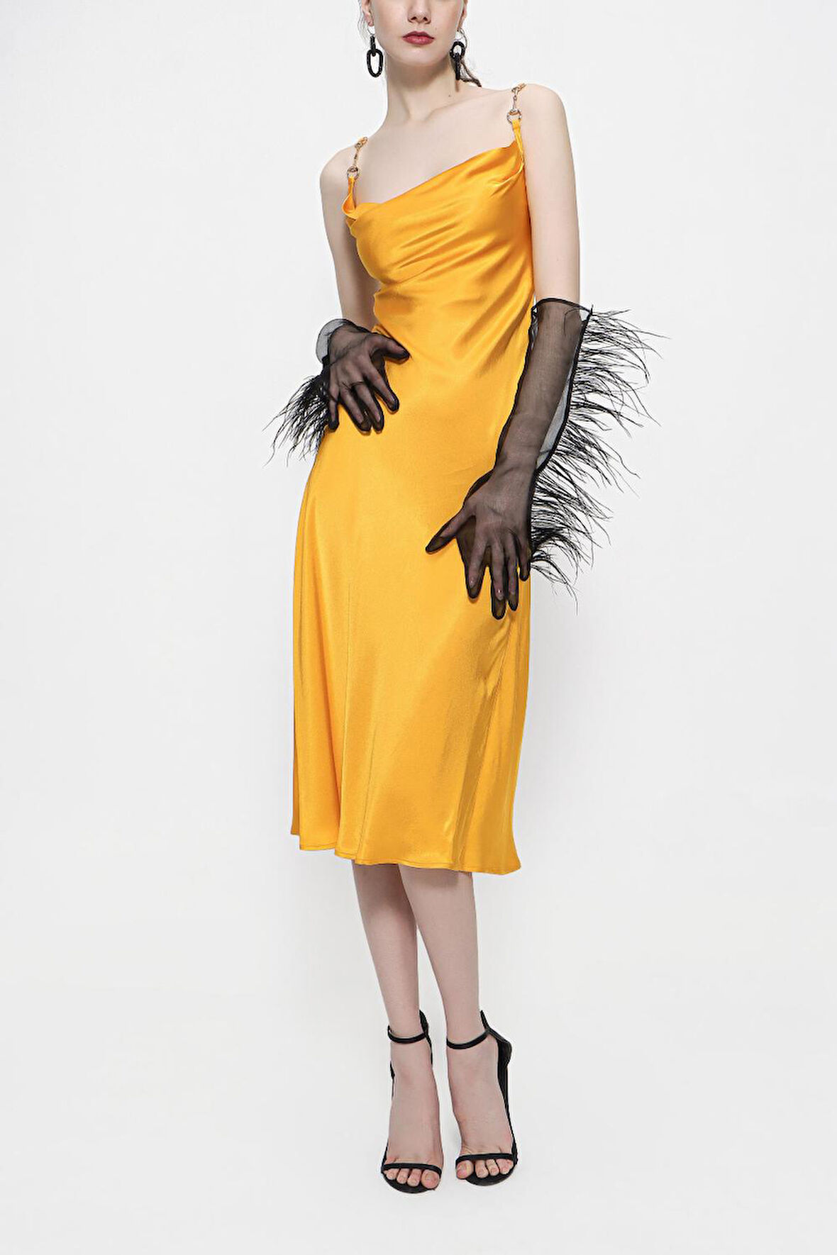 Hardal Toka detaylı askılı elbise 93980 | M