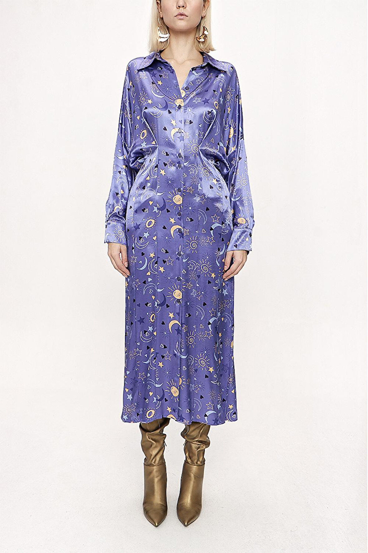 Mavi Yarasa kollu gömlek elbise 94060 | S