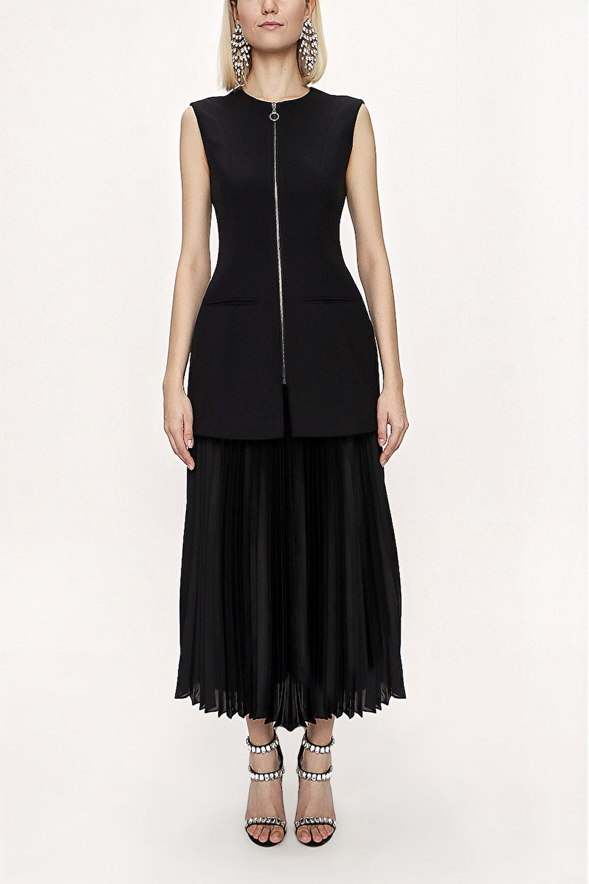 Siyah Fermuarlı slim fit yelek 61154 | S