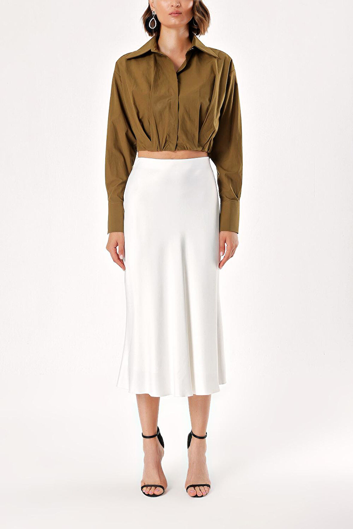 Haki Bol kesim lastik detaylı gömlek 10818 | M