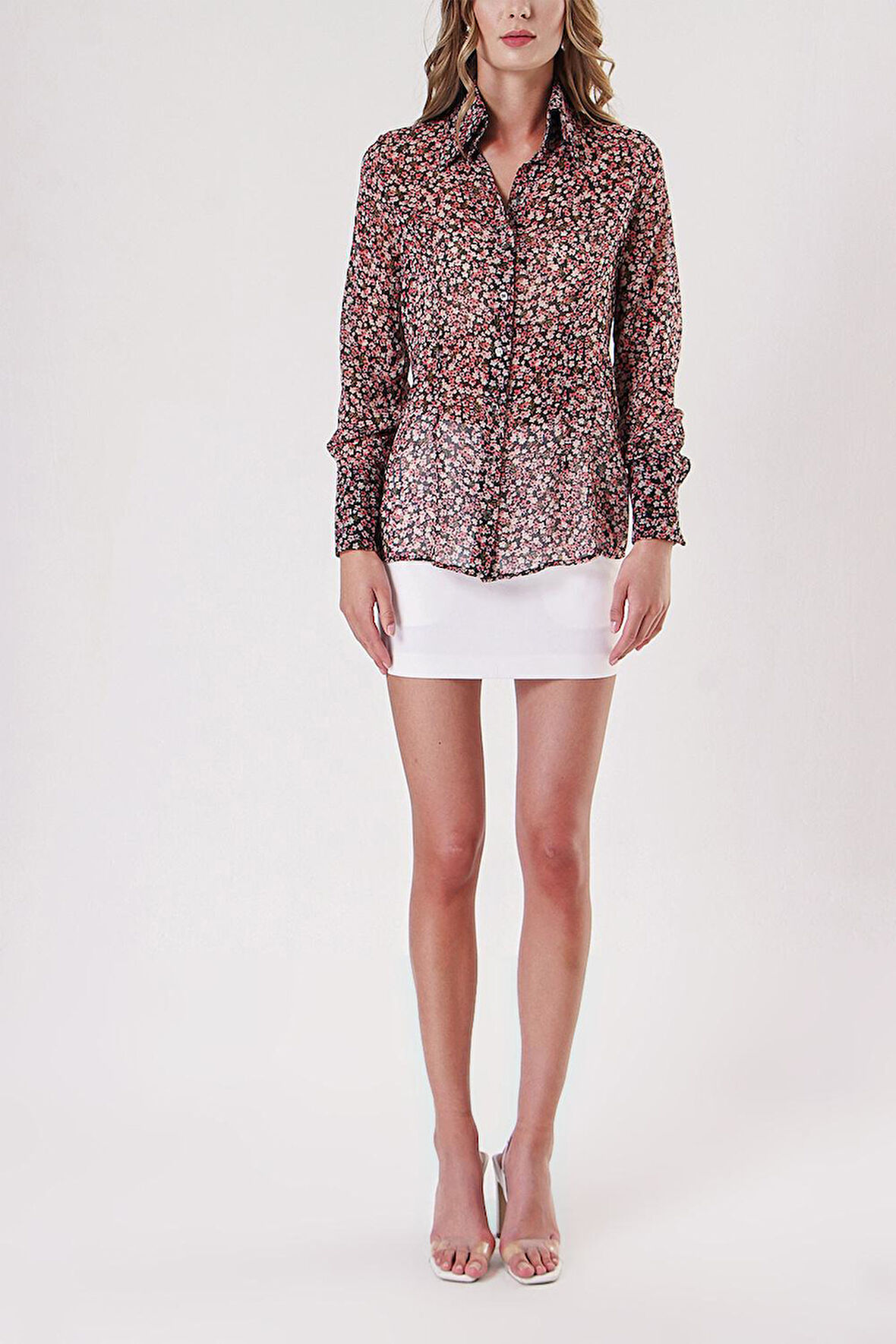 Çiçek Baskı Baskılı şifon gömlek 10819 | L