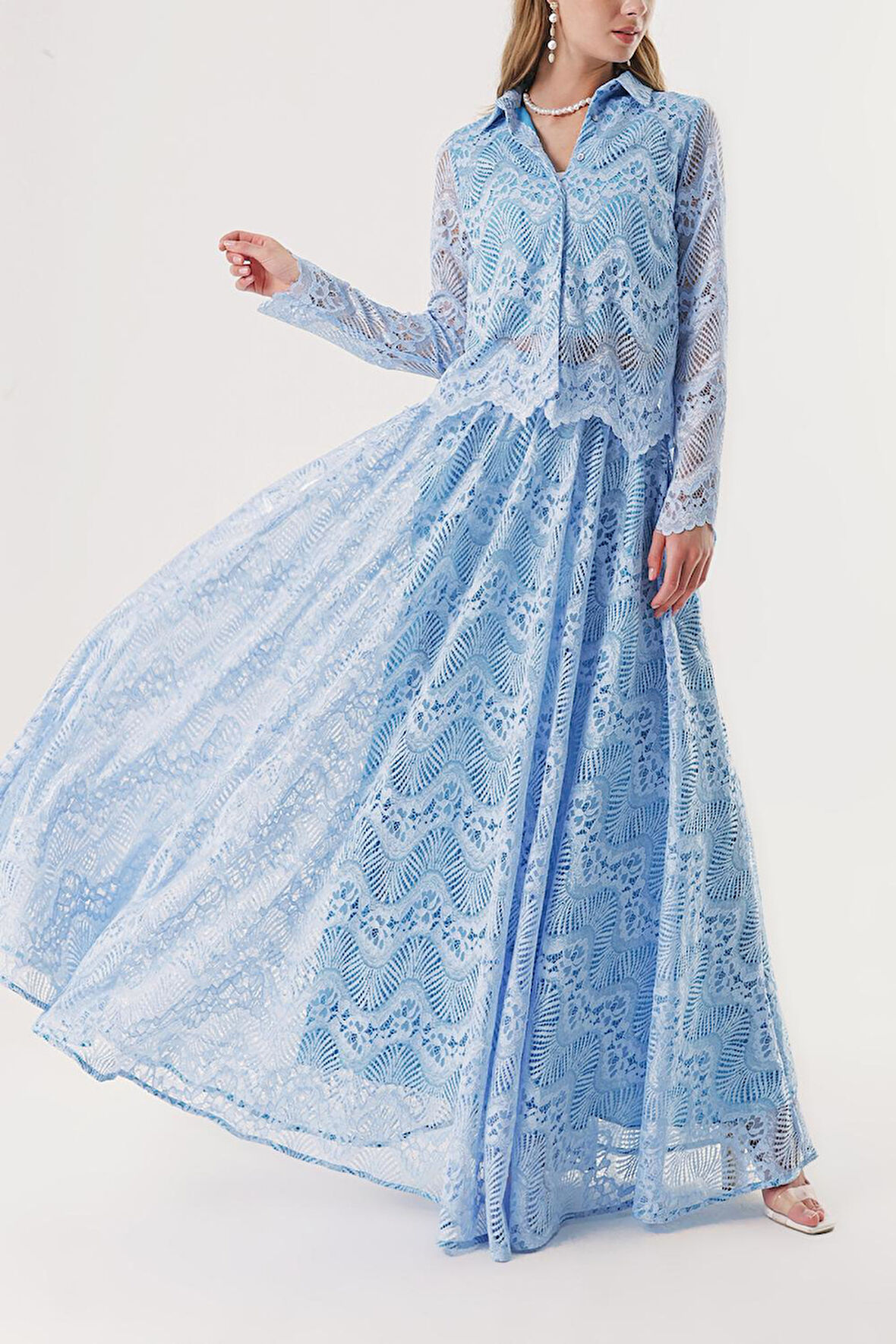 Mavi Dantel gömlek 10825 | M