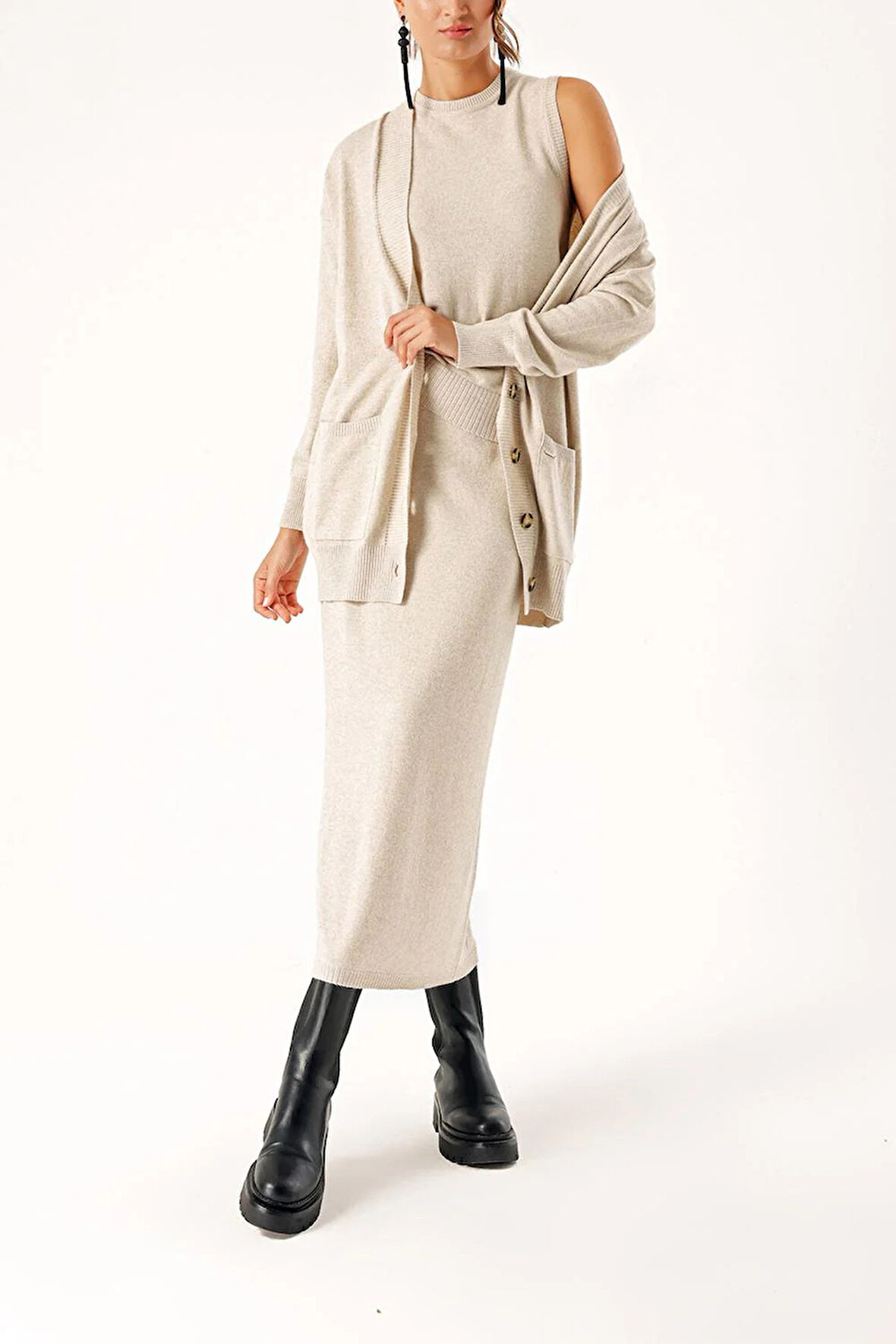 Taş Yün ve kaşmir karışımlı hırka 28832 | L