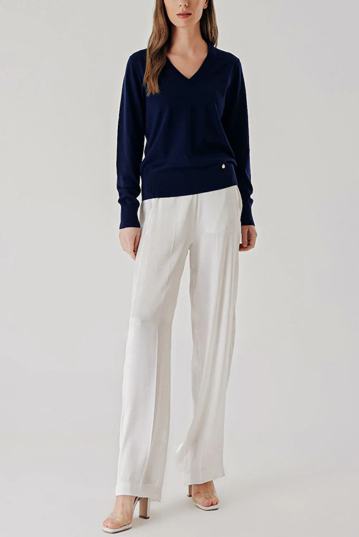 Lacivert V yaka yün triko kazak 28869 | M