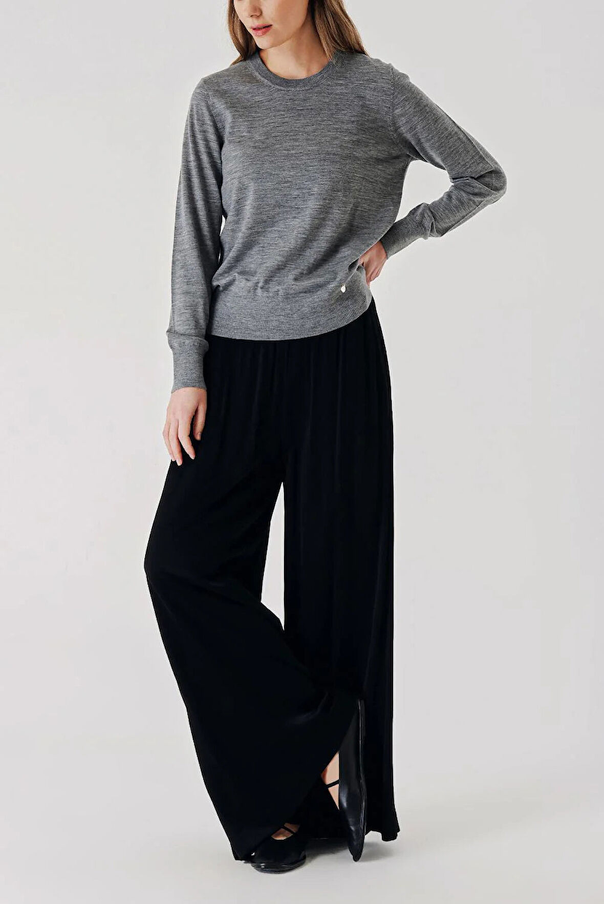 Gri Bisiklet yaka yün triko kazak 28868 | L