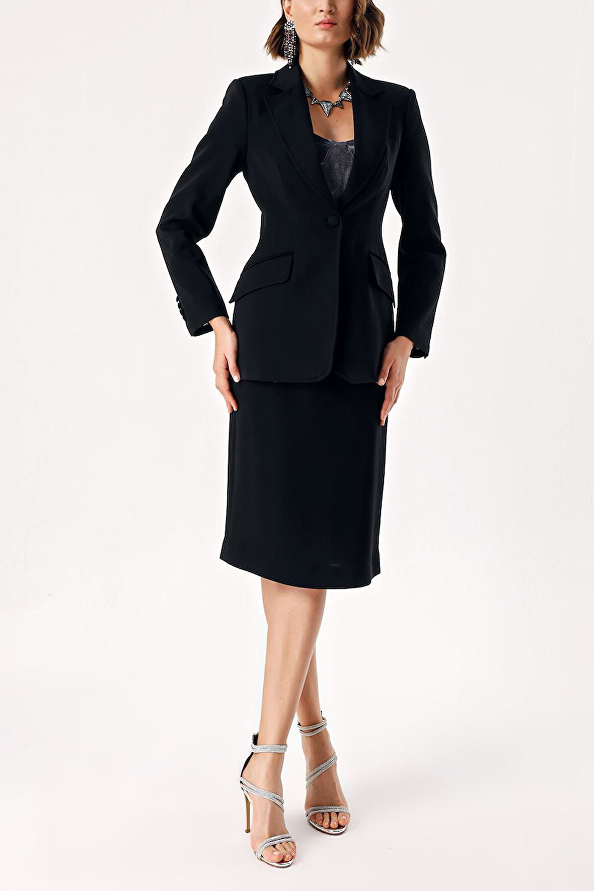 Siyah yüksek bel kalem etek 81279 | L