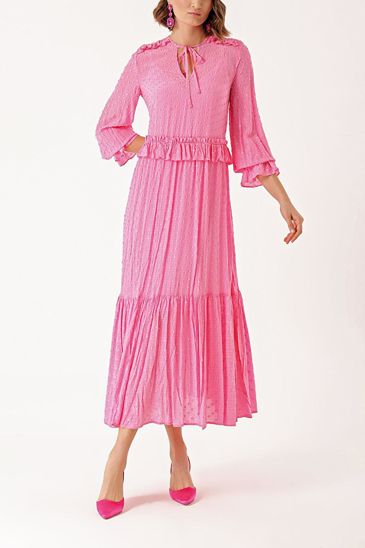 Pembe Valon detaylı bol kesim elbise 93936 | S