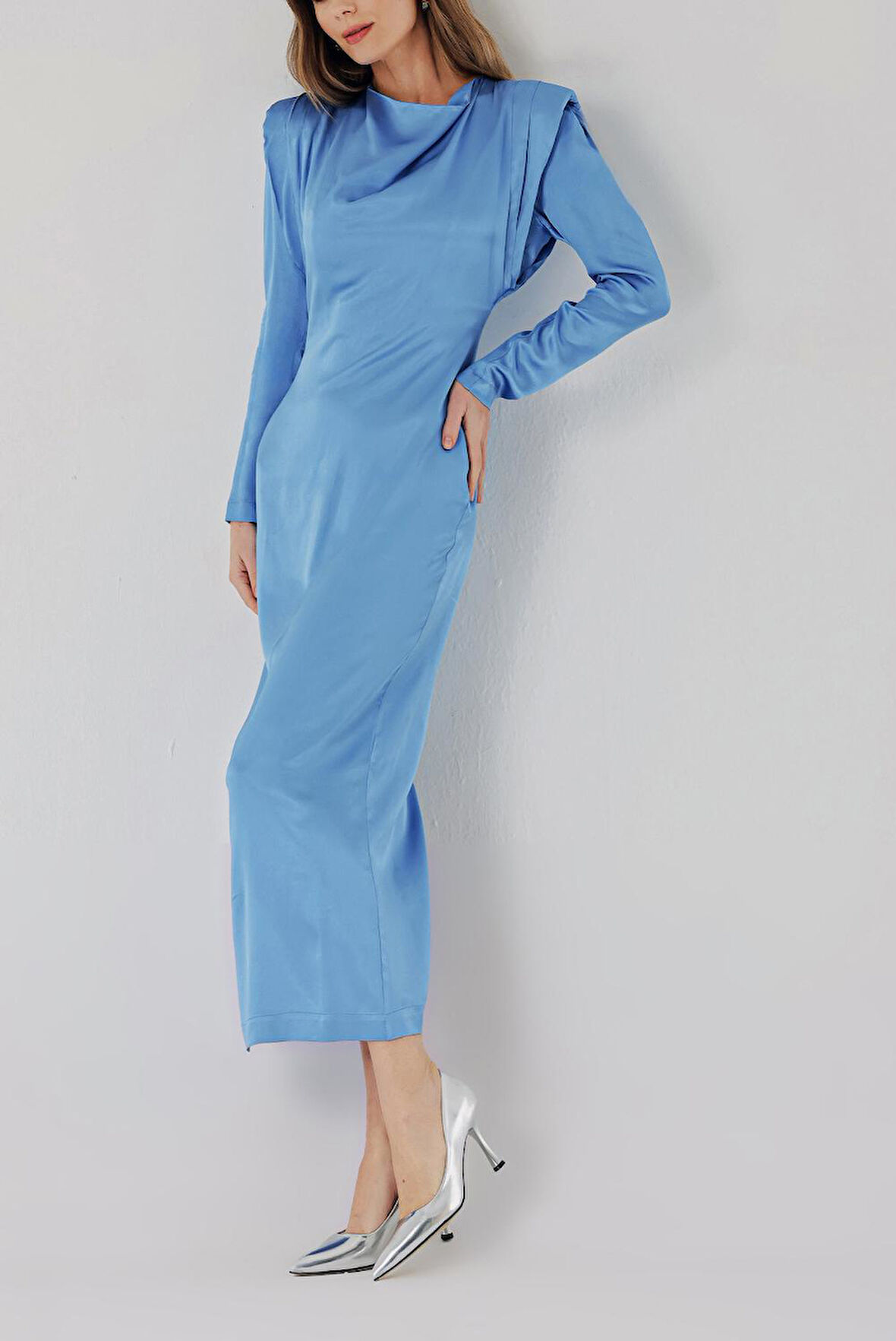 Mavi Vatkalı vücudu saran elbise 94406 | L