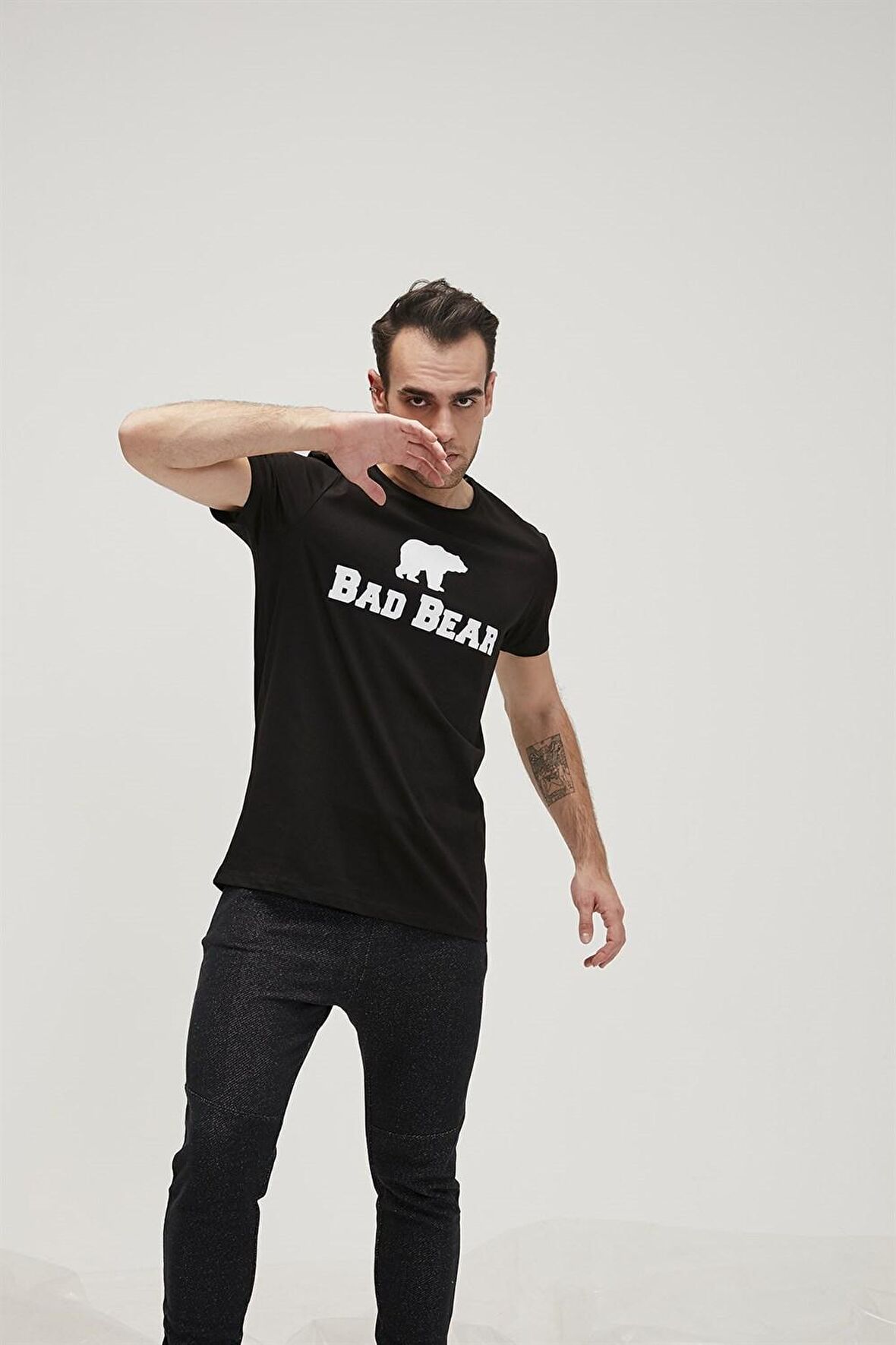 Bear Tee T-Shirt Siyah Logo Baskılı Erkek Tişört 