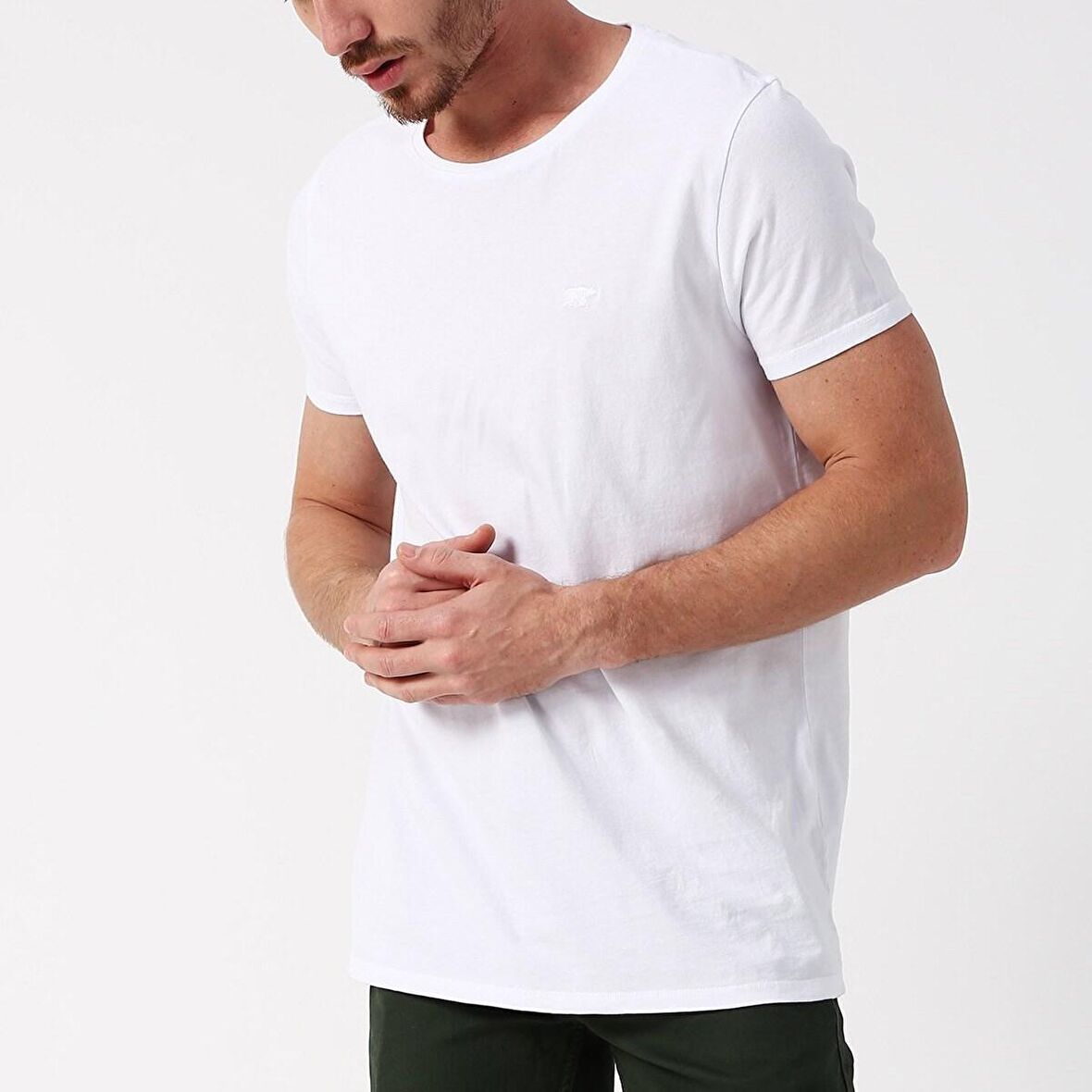 Solid T-Shirt Beyaz Basic Erkek Tişört 