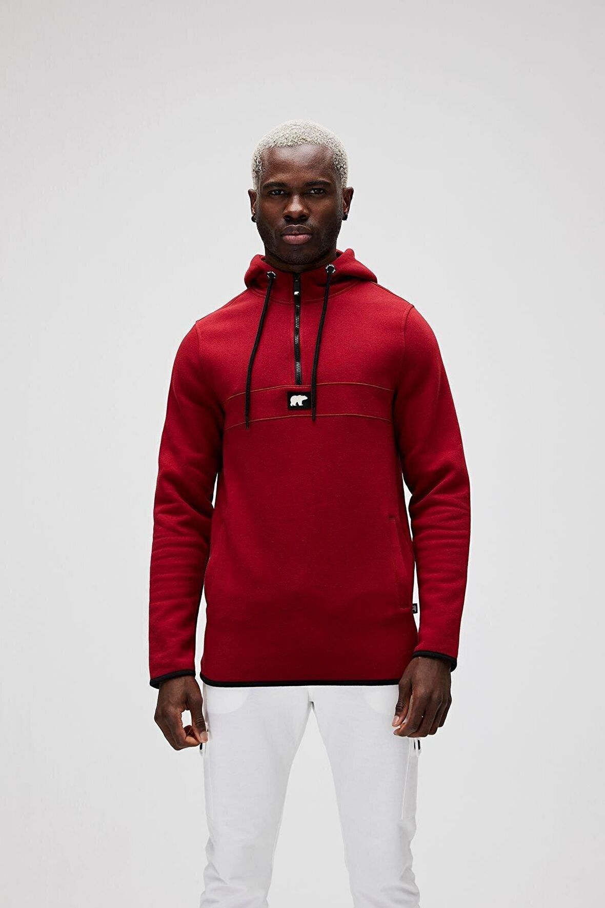 Bad Bear Kapüşonlu Uzun Kollu Cepli Normal Kalıp Düz Bordo Erkek Sweatshirt