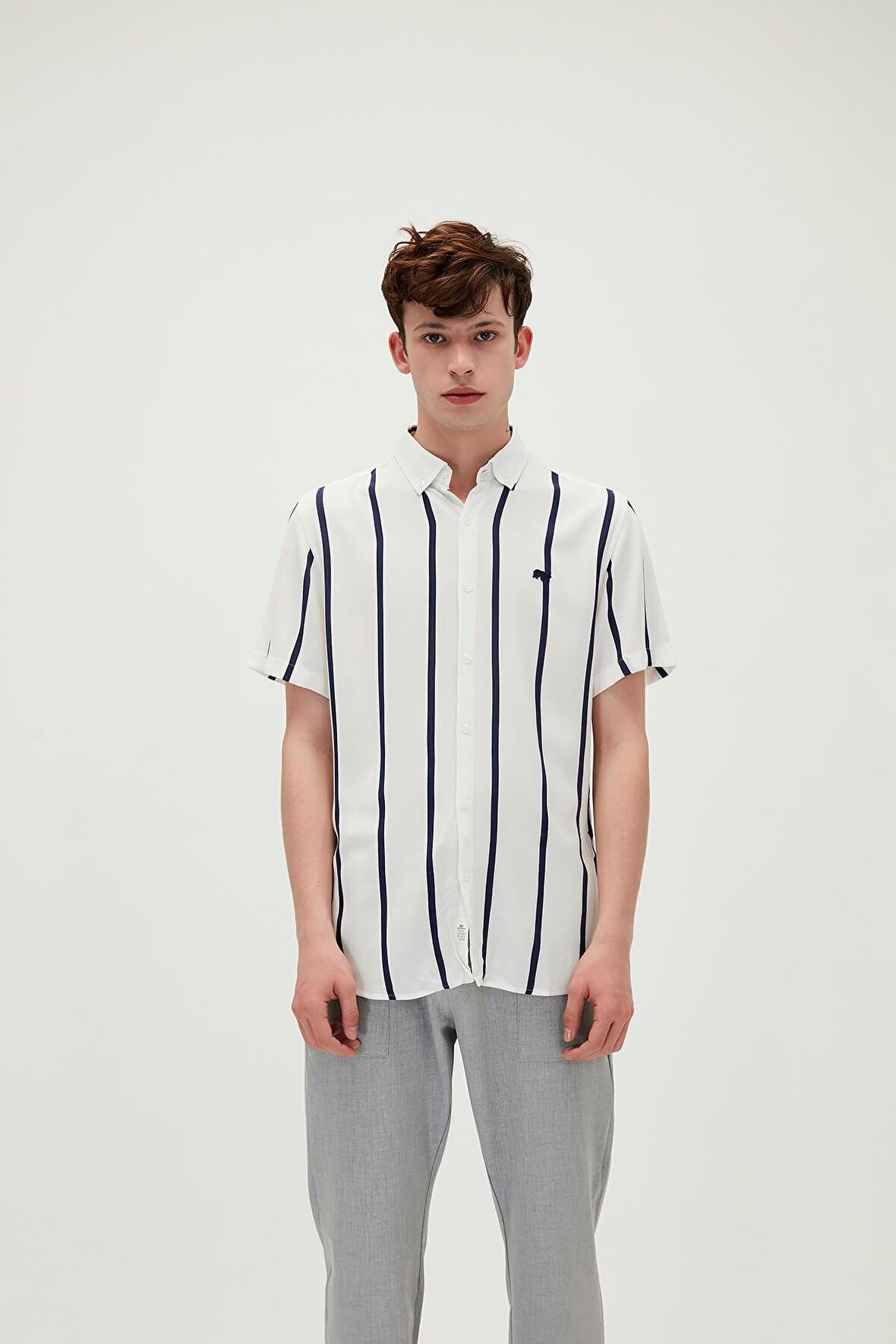 Sergio Shirt Off-White Beyaz Kısa Kollu Çizgili Erkek Gömlek