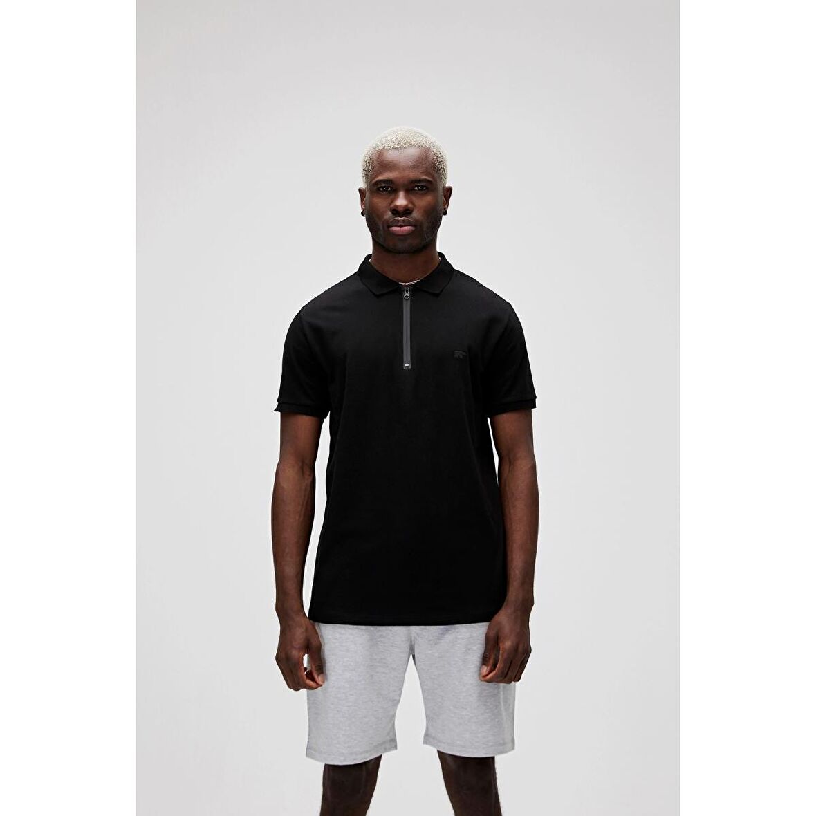 Cord Siyah Polo Yaka Fermuarlı Erkek T-Shirt