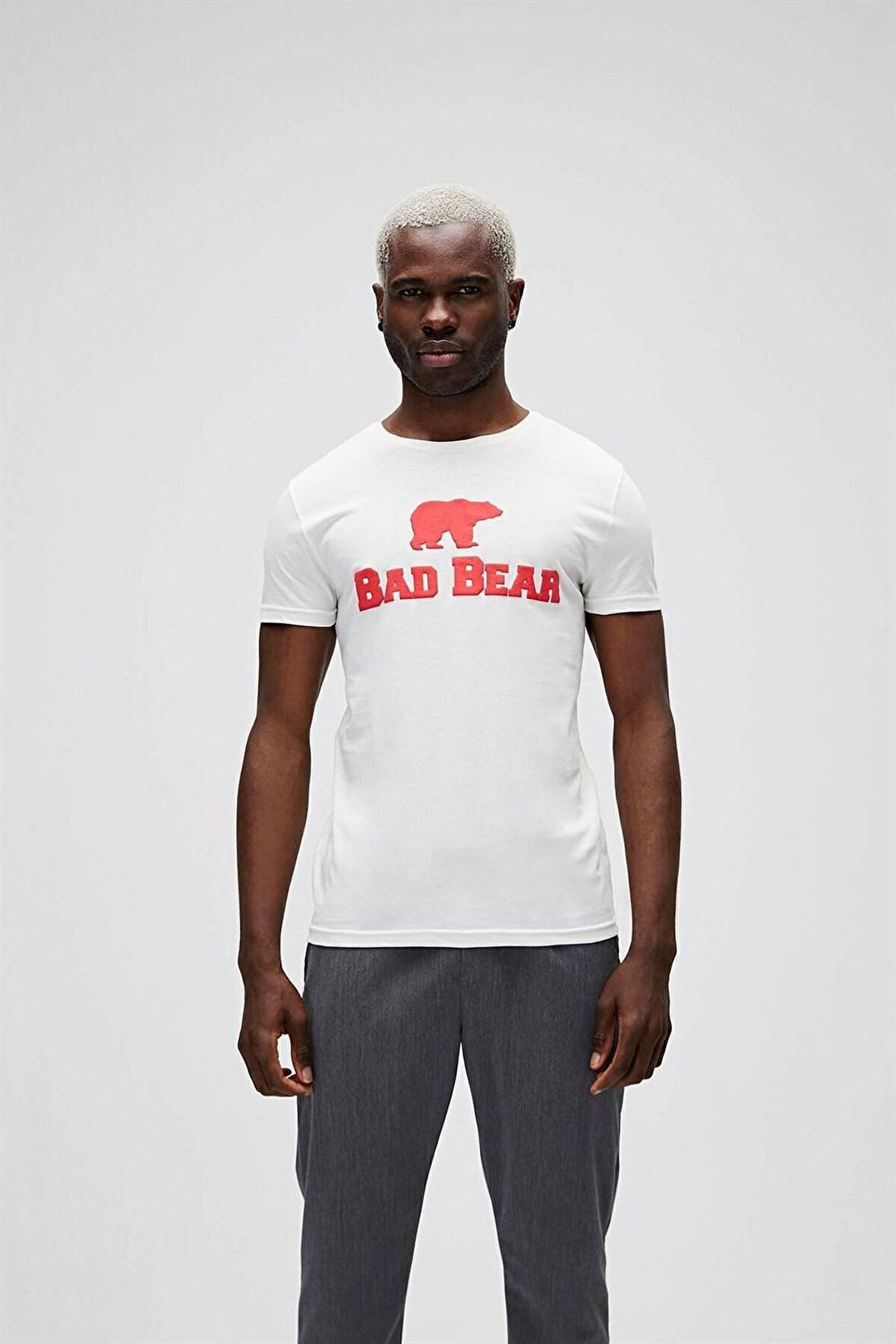 Bear Tee T-Shirt Off White Beyaz/Kırmızı Baskılı Erkek Tişört