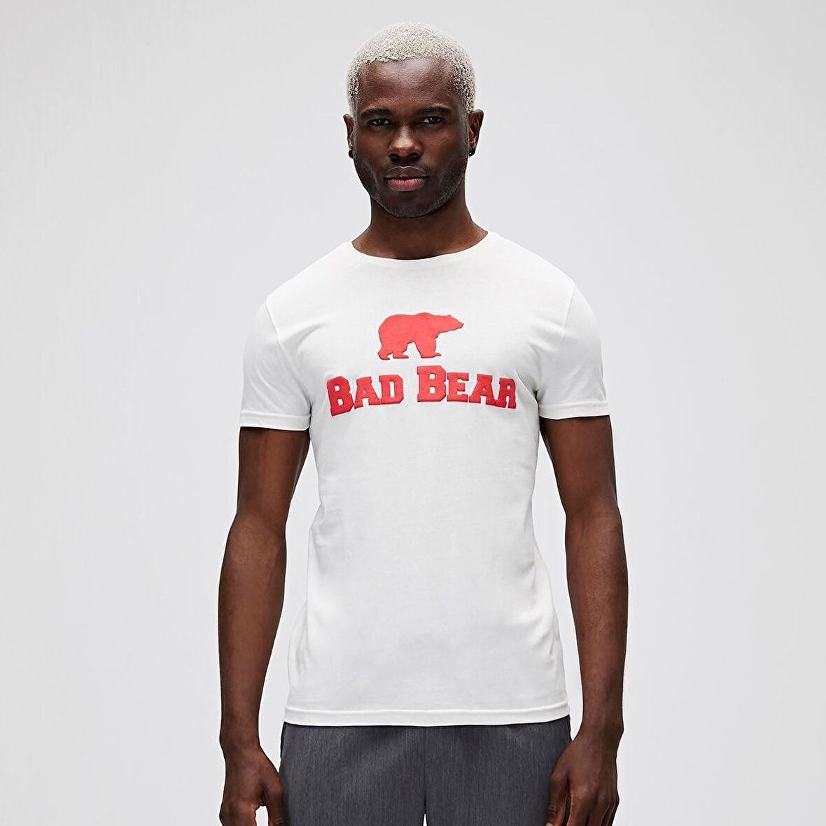 Bear Tee T-Shirt Off White Beyaz/Kırmızı Baskılı Erkek Tişört