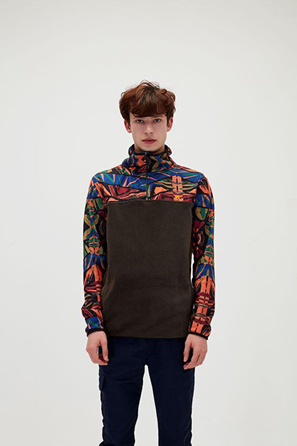 Bad Bear 21.02.21.007 Mirage Half  Dik Yaka Normal Kalıp Baskılı Turuncu Erkek Polar Sweatshirt