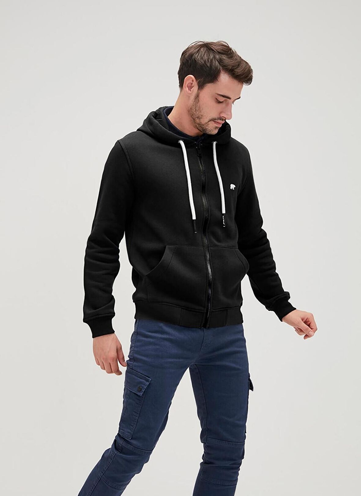 Bad Bear Kapüşonlu  Siyah Erkek Şardonlu Sweatshirt 21.02.12.028_EVEN FULL-ZIP