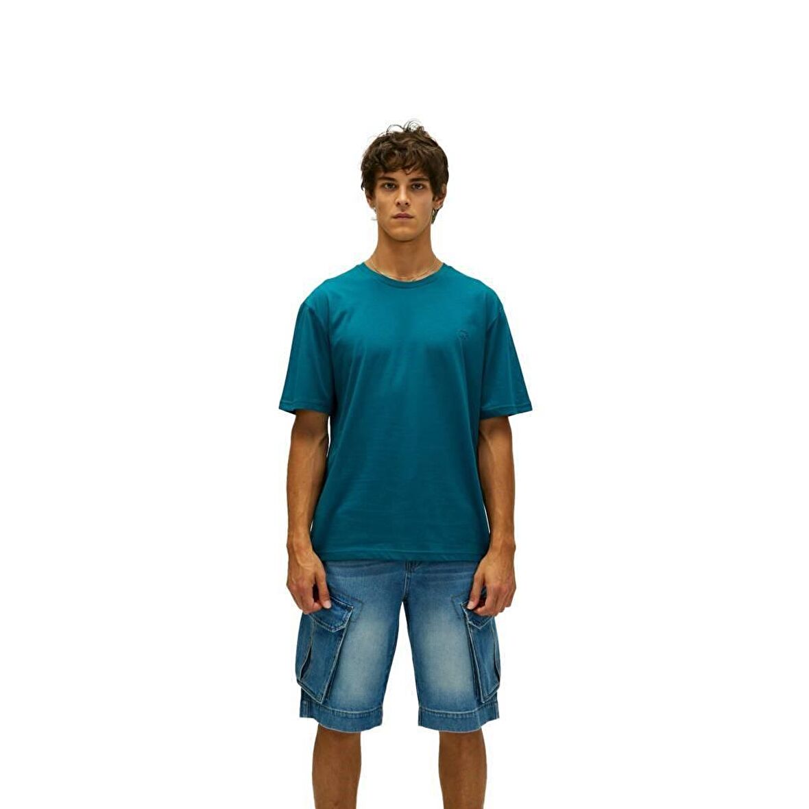 Liber Oversize T-Shirt Petrol Mavi Basic Erkek Tişört 