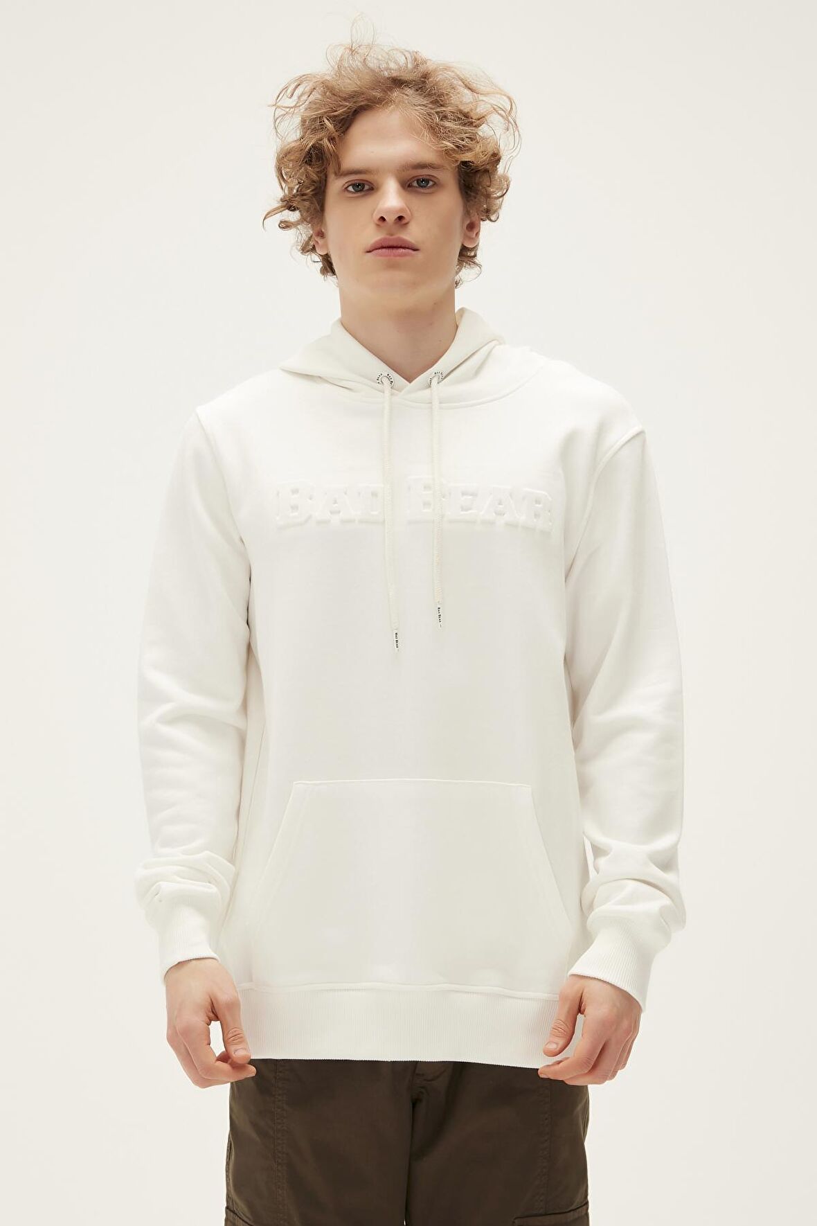 Pucker Bear Hoodie Off-White Beyaz 3D Baskılı Kapüşonlu Erkek Sweatshirt