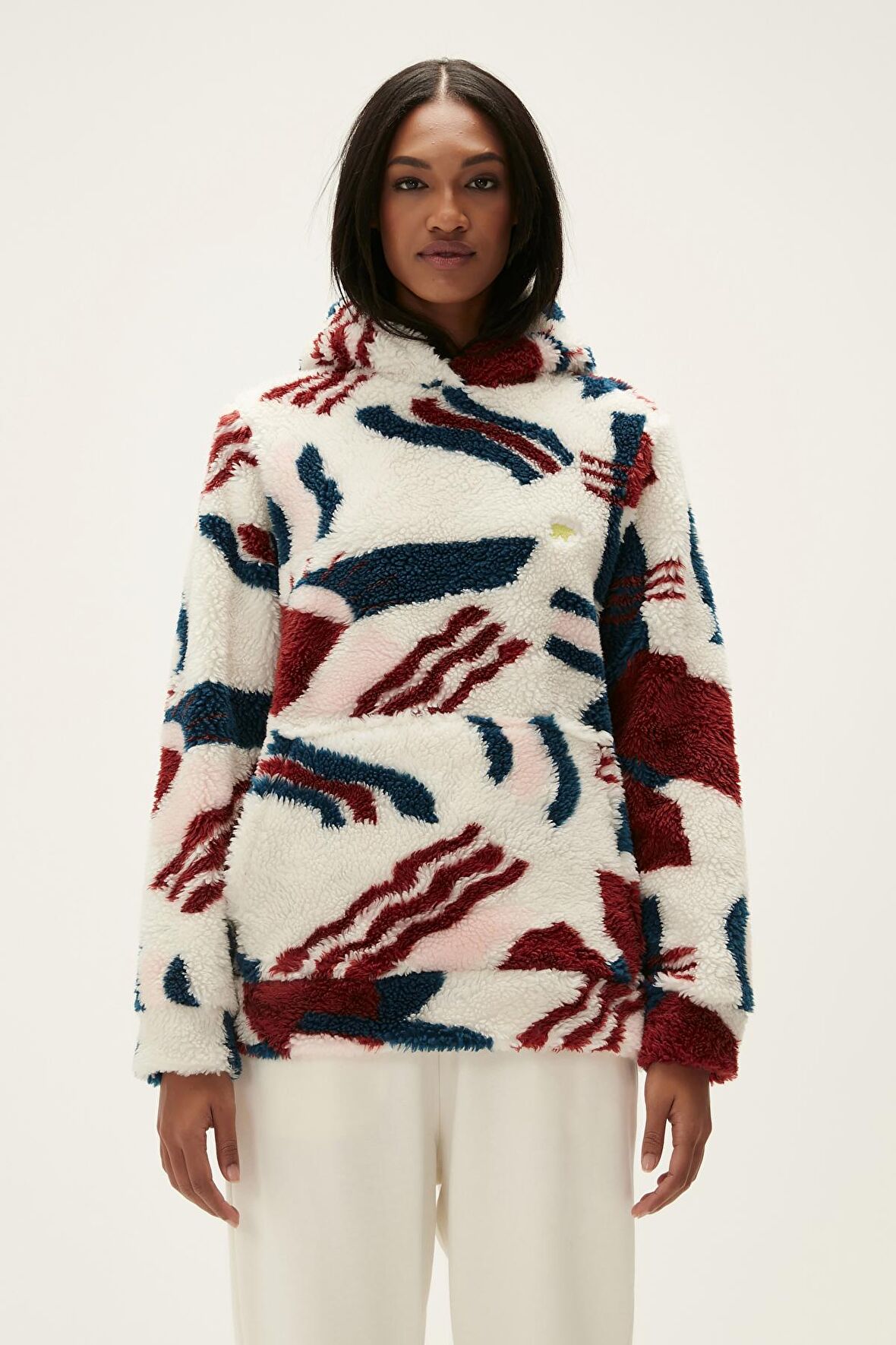 Mina Plush Hoodie Off-White Beyaz Peluş Kadın Kapüşonlu Sweatshirt
